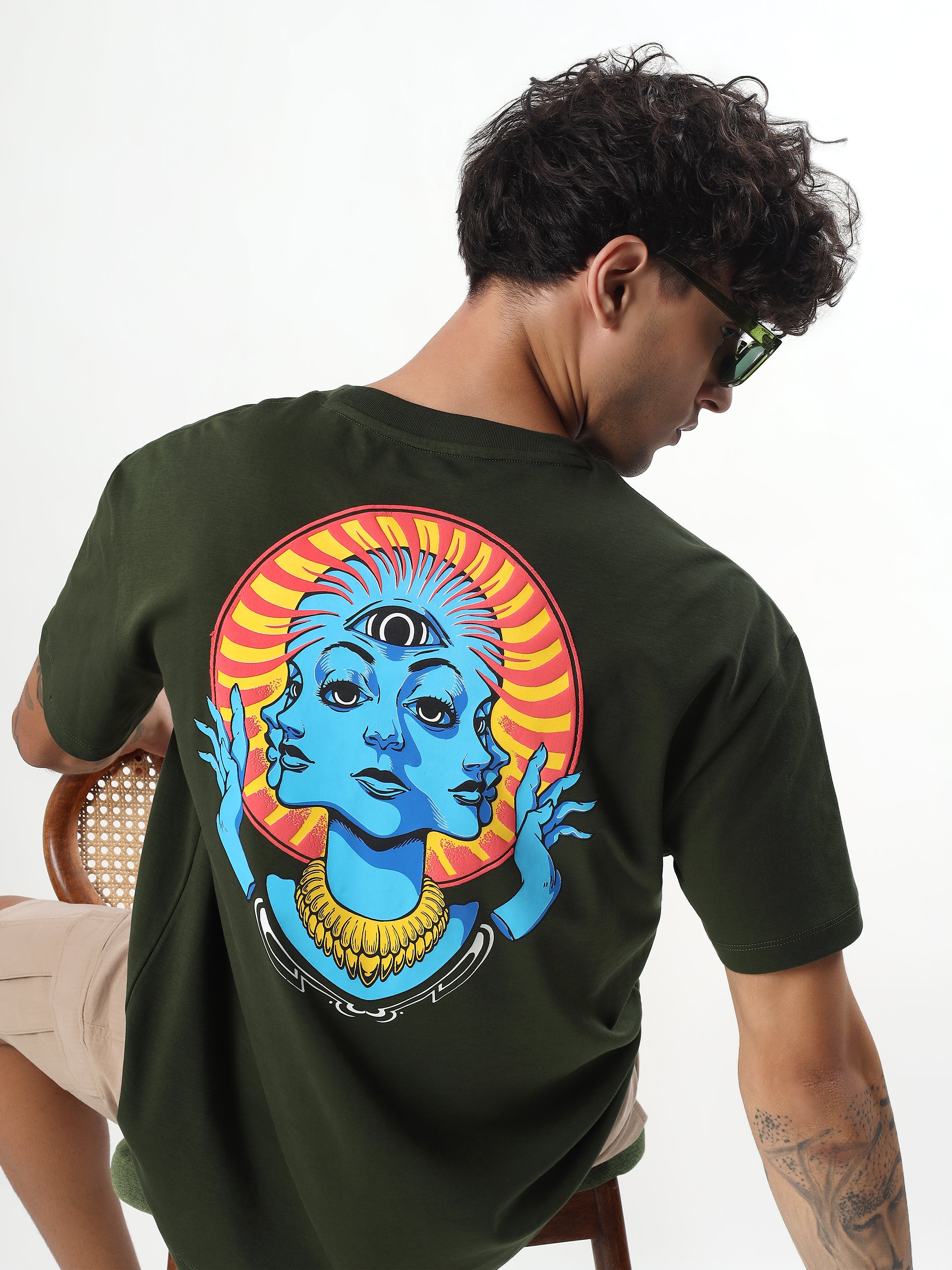 "TRIPPY THREE FACED GODDESS" GRAPHIC PRINTED OVERSIZED T-SHIRT