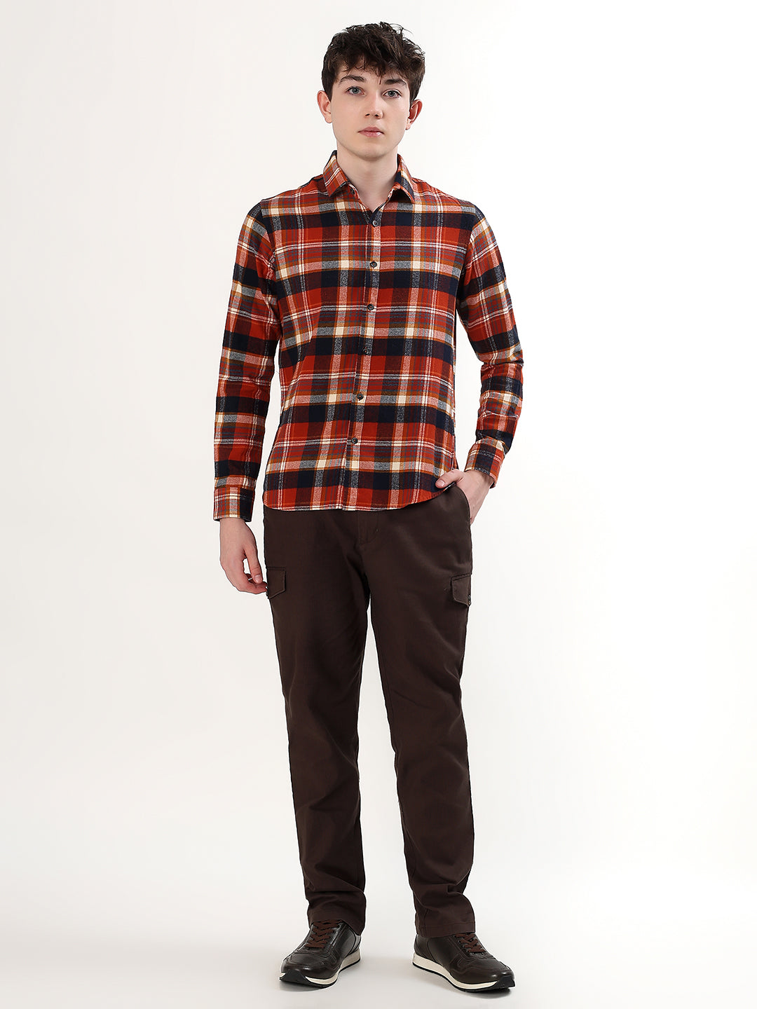 RUST ORANGE & NAVY BLUE PLAID CHECK