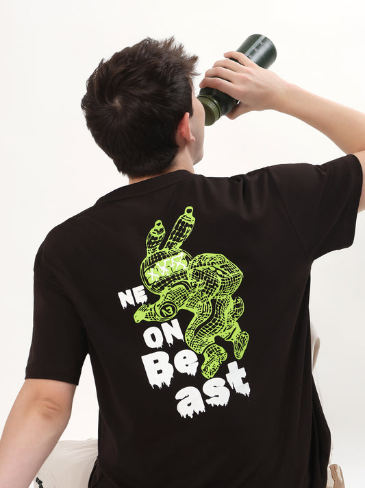 "NEON BEAST" BALACLAVA BUNNY GRAPHIC PRINTED OVERSIZED T-SHIRT