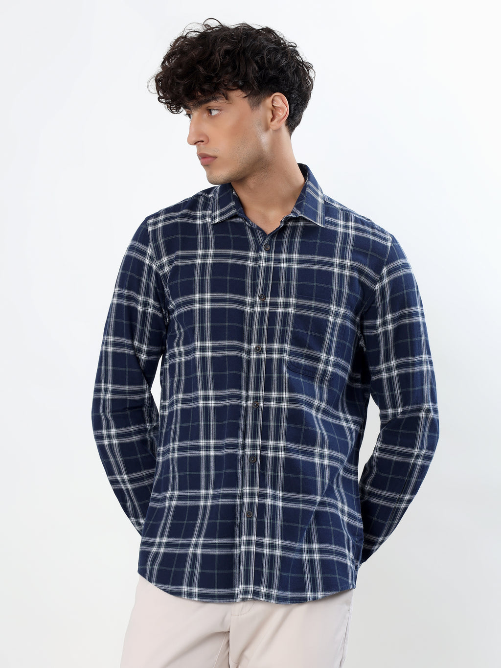NAVY BLUE AND WHITE TARTAN GLEN CHECKED