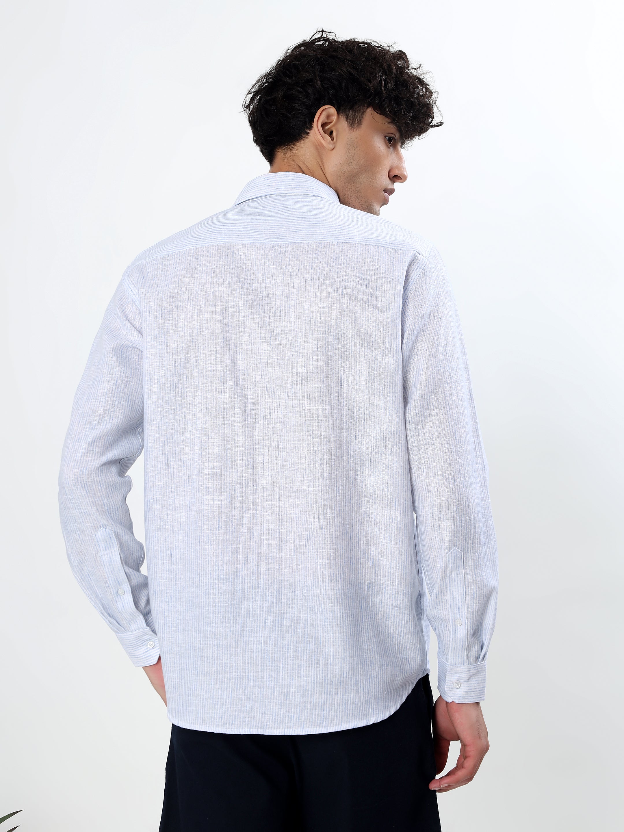 WHITE AND ICE BLUE TEXTURED PINSTRIPES