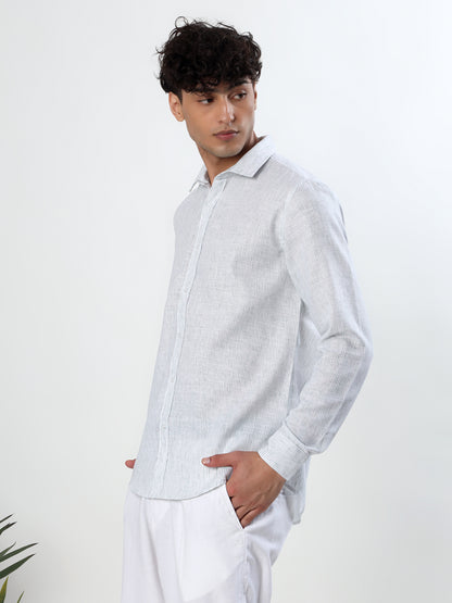 WHITE AND GREEN MICRO-STRIPED CASUAL SHIRT