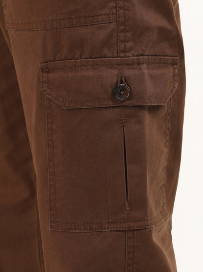 DARK BROWN PATCH-POCKET UTILITY CARGO PANTS