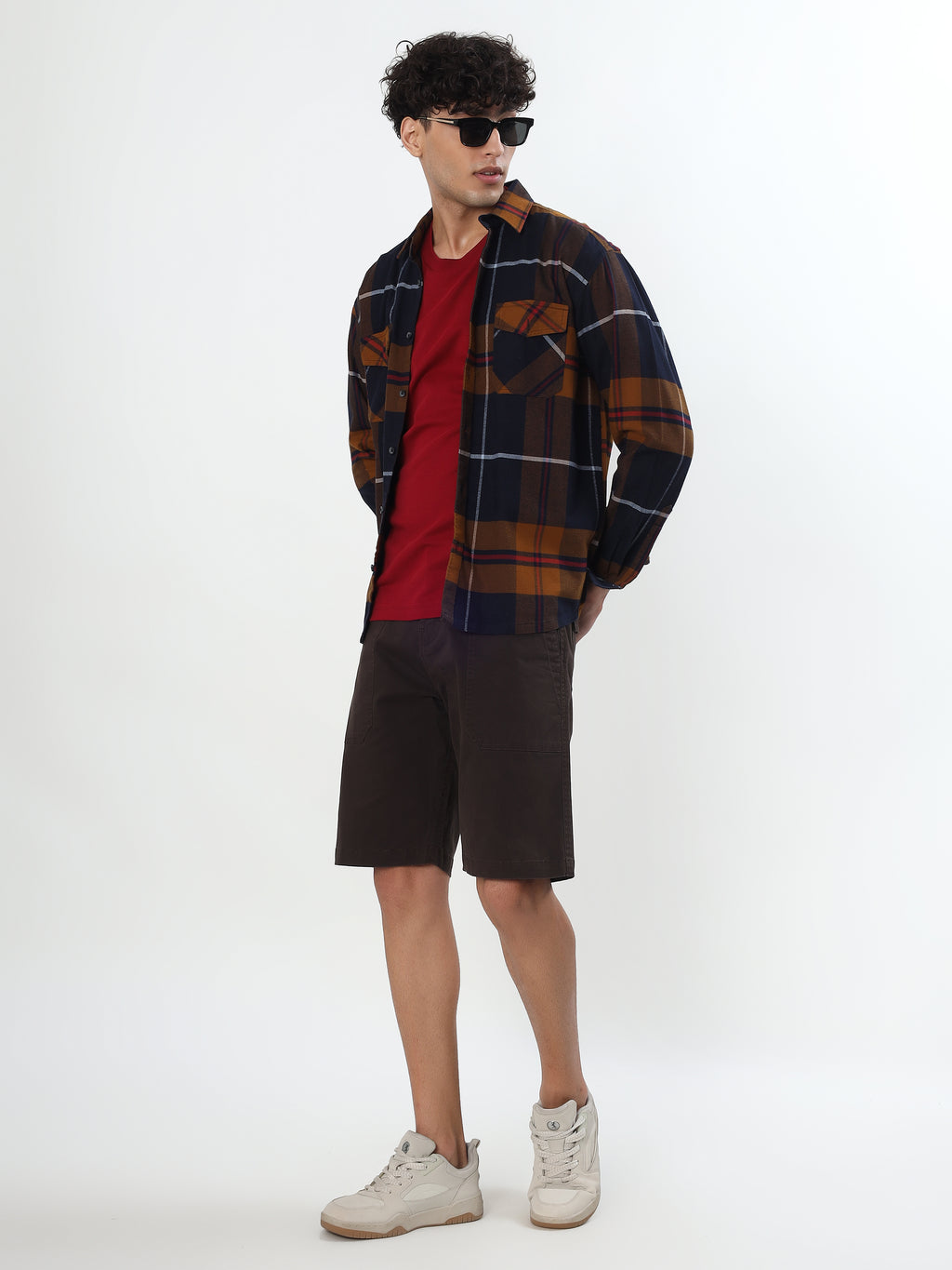 NAVY BLUE AND MUSTARD TARTAN