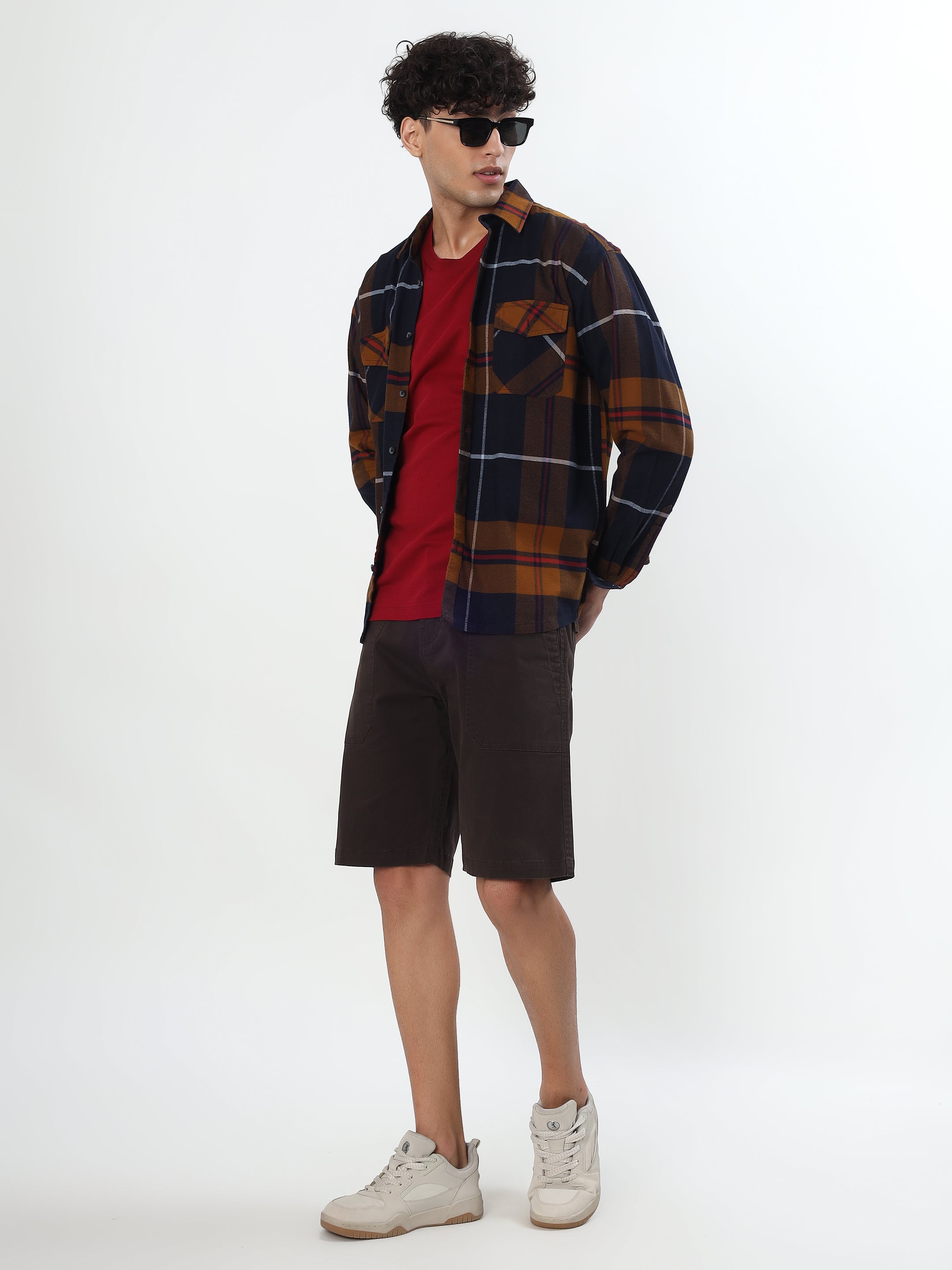 NAVY BLUE AND MUSTARD TARTAN