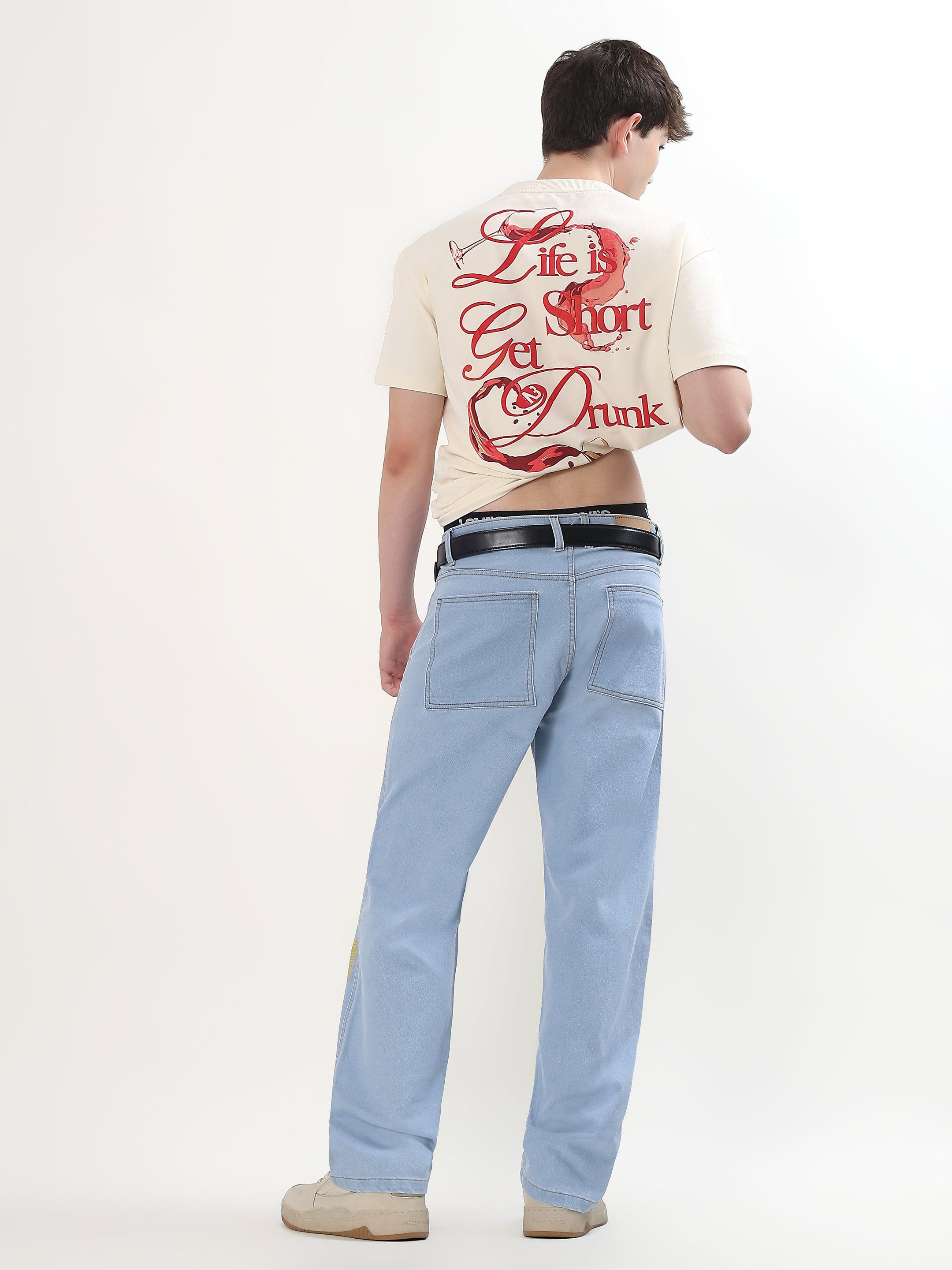 "LIFE IS SHORT GET DRUNK" GRAPHIC PRINTED OVERSIZED T-SHIRT