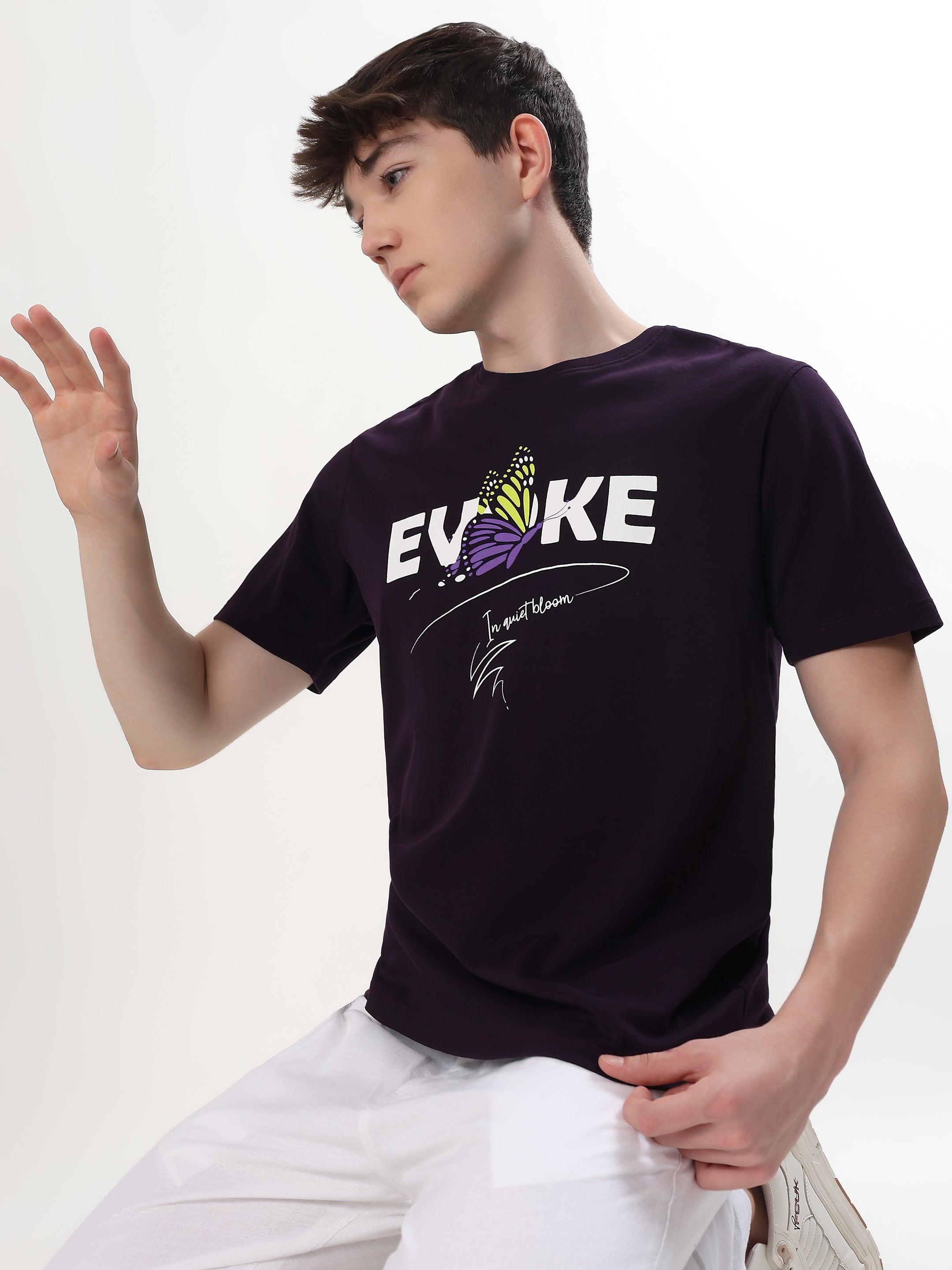 DEEP PURPLE EVOKE BUTTERFLY GRAPHIC T-SHIRT