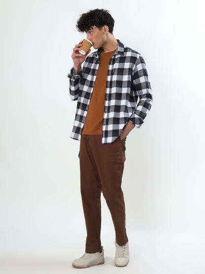 BLACK AND WHITE BUFFALO CHECKED FLANNEL CASUAL SHIRT