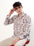 OFF-WHITE, BEIGE, TAUPE & BROWN ABSTRACT GEOMETRIC PRINT