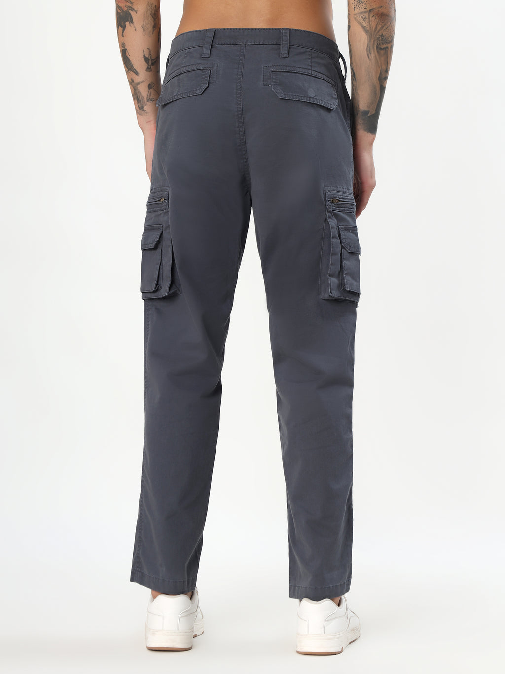 MEN DARK GREY MULTI-POCKET CARGO PANTS