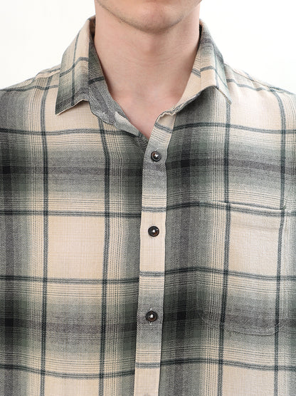 CREAM & SAGE GREEN PLAID CHECK FULL SLEEVE SHIRT