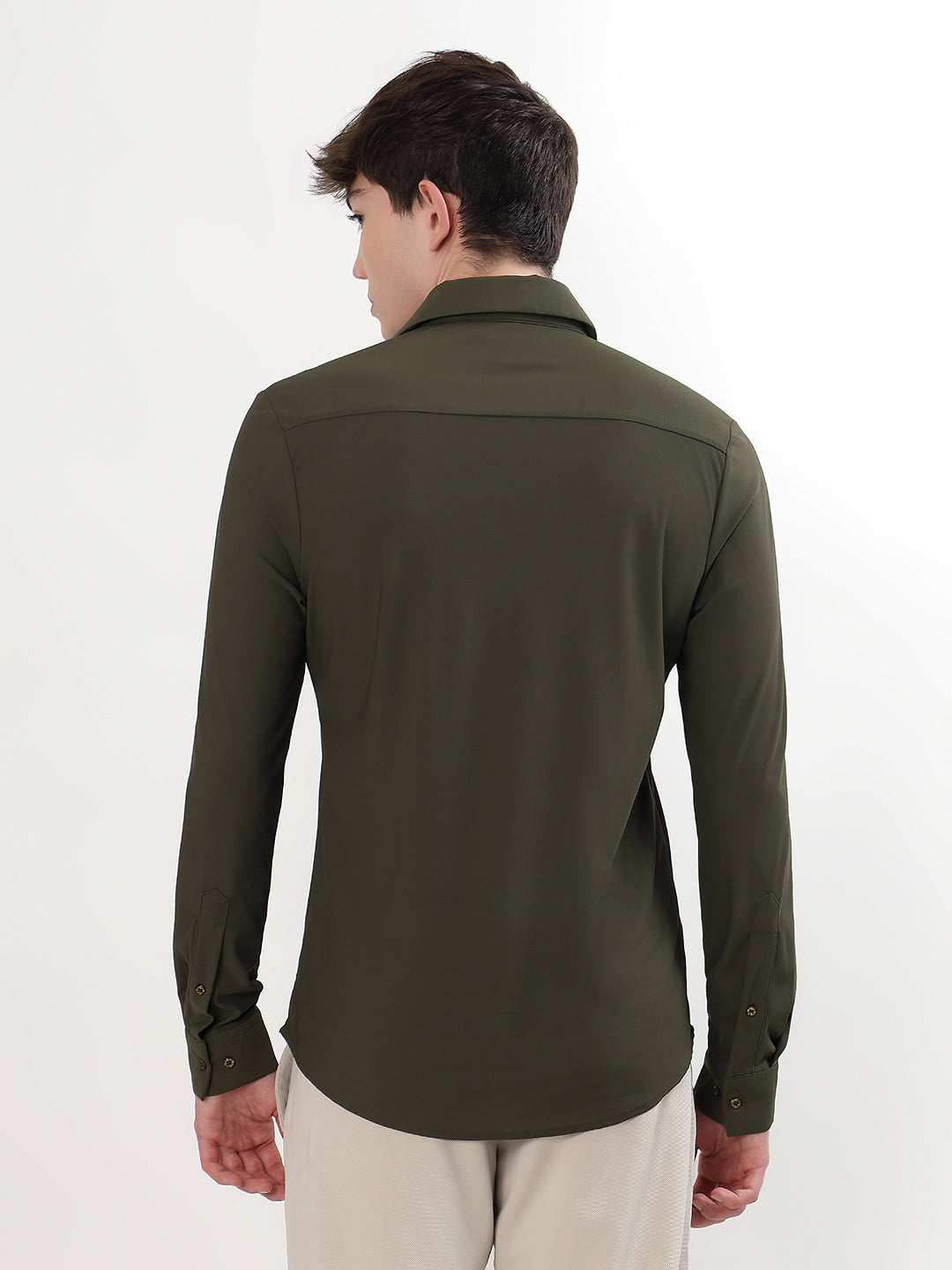 OLIVE GREEN STRETCH KNIT/NYLON-SPANDEX BLEND