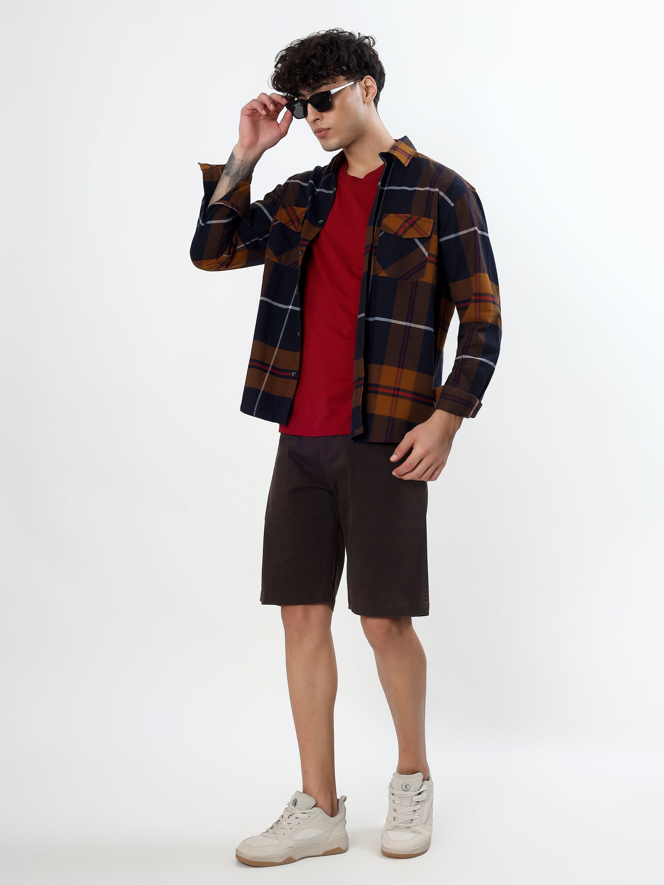 NAVY BLUE AND MUSTARD TARTAN
