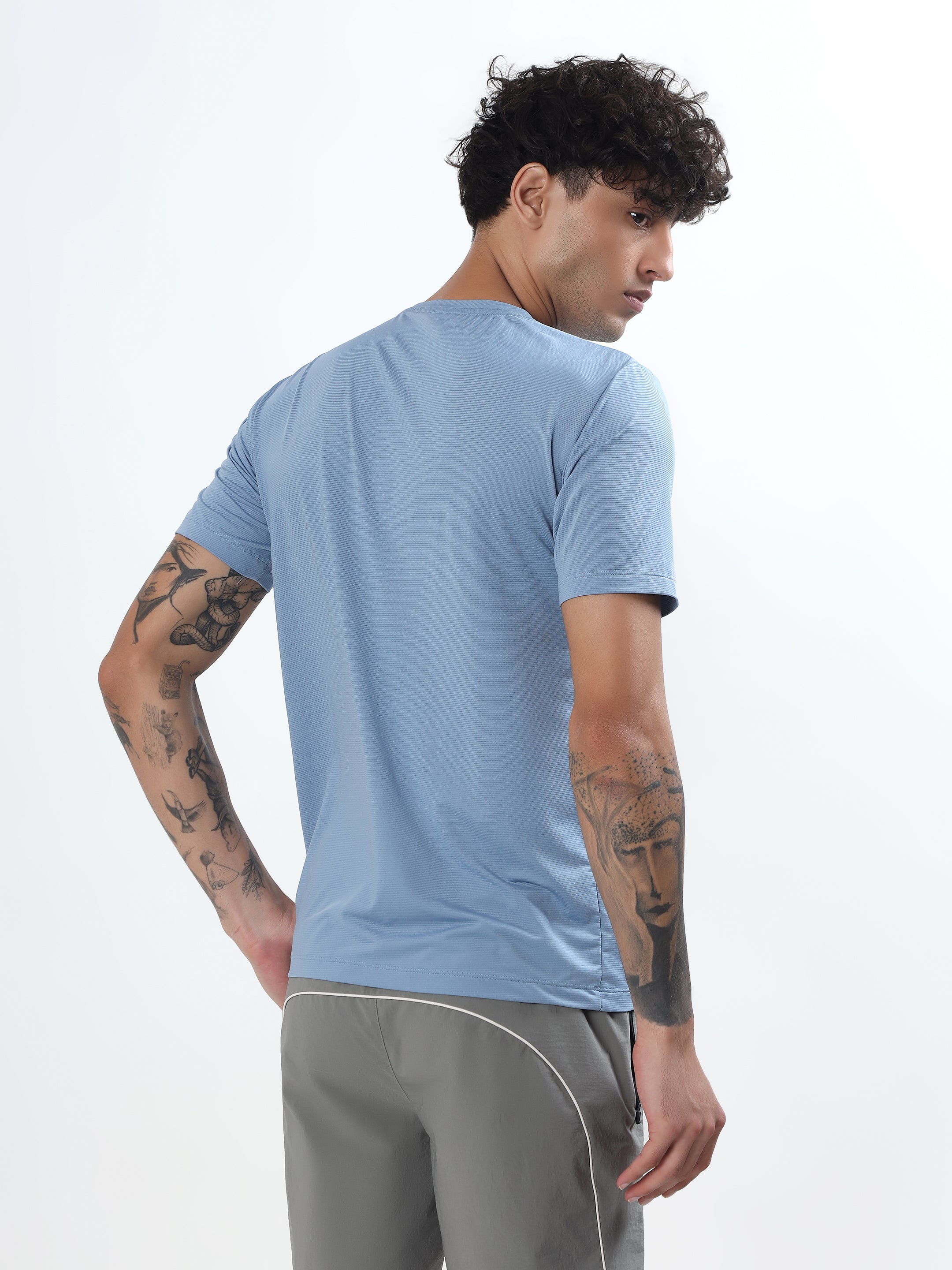 SKY BLUE SOLID ACTIVEWEAR T-SHIRT