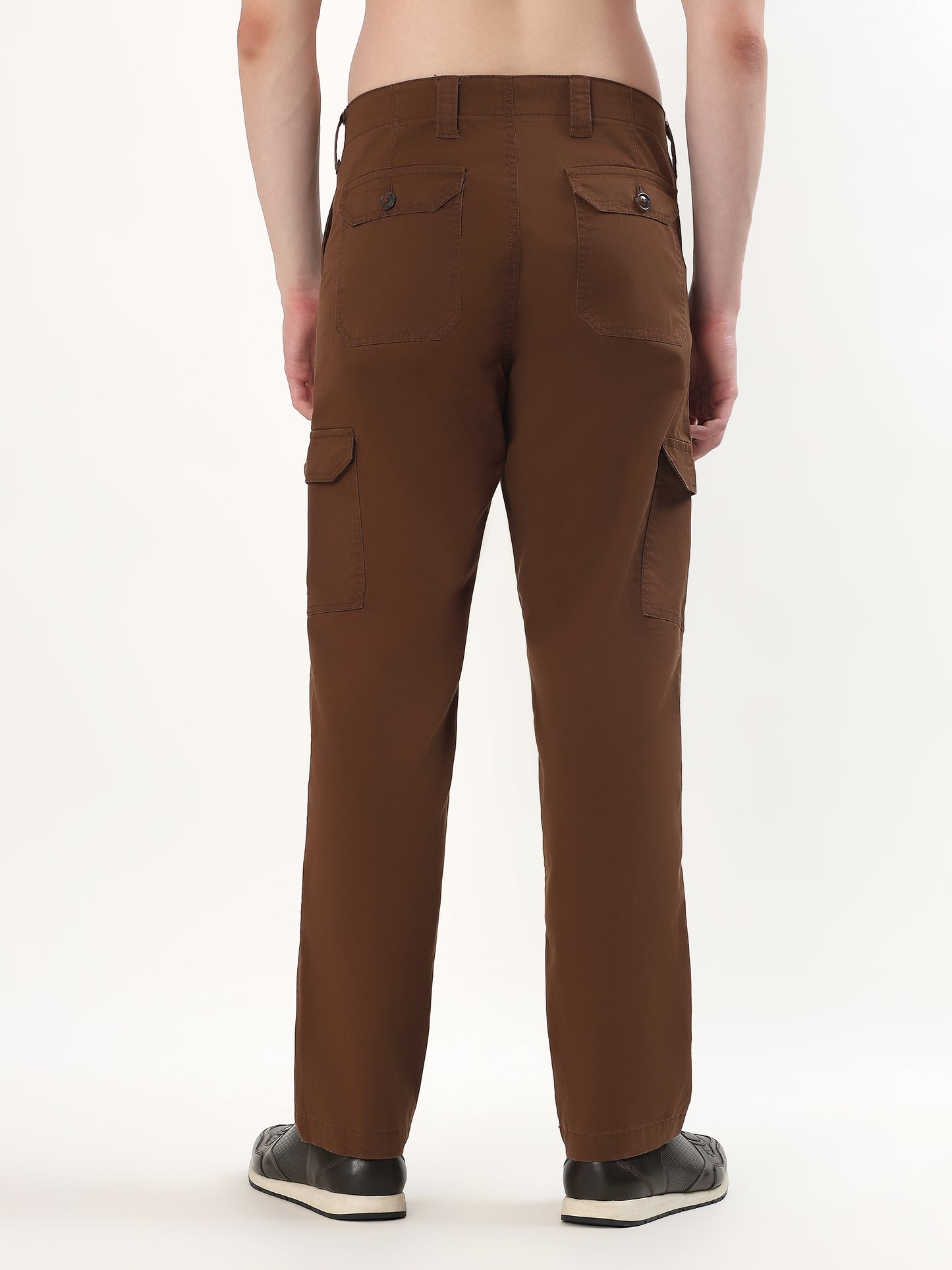 DARK BROWN PATCH-POCKET UTILITY CARGO PANTS