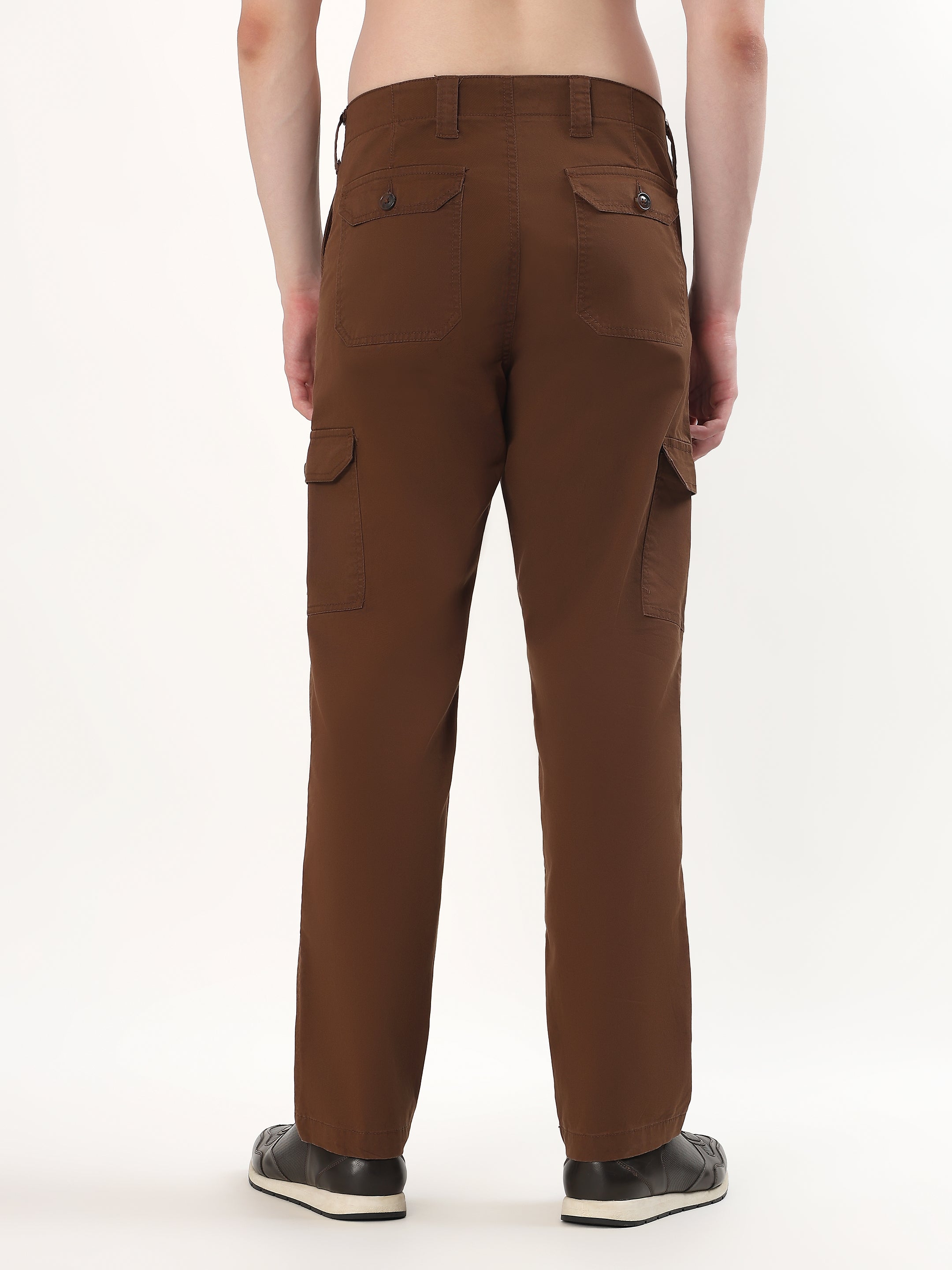 DARK BROWN PATCH-POCKET UTILITY CARGO PANTS