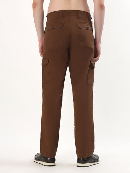 DARK BROWN PATCH-POCKET UTILITY CARGO PANTS