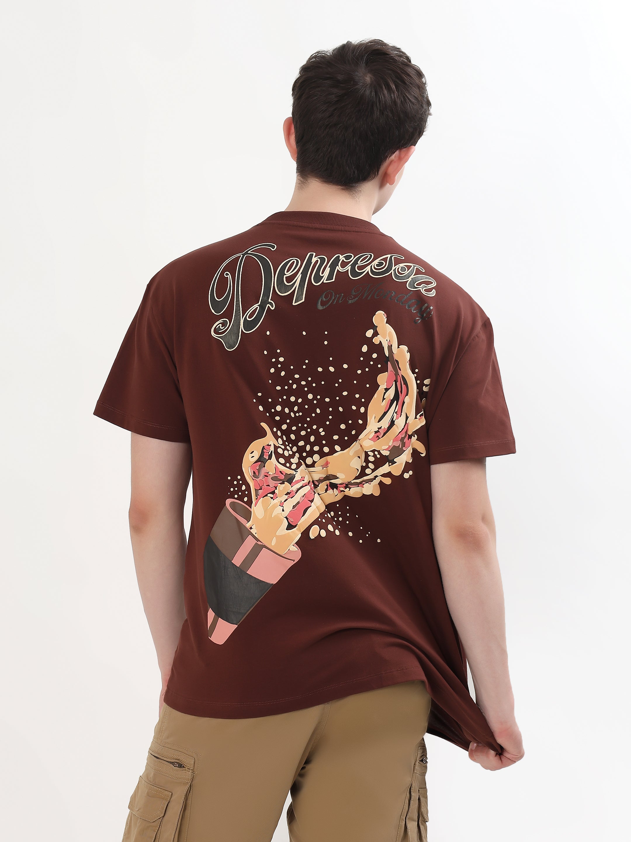 "MONDAY DEPRESSO" GRAPHIC PRINTED OVERSIZED T-SHIRT