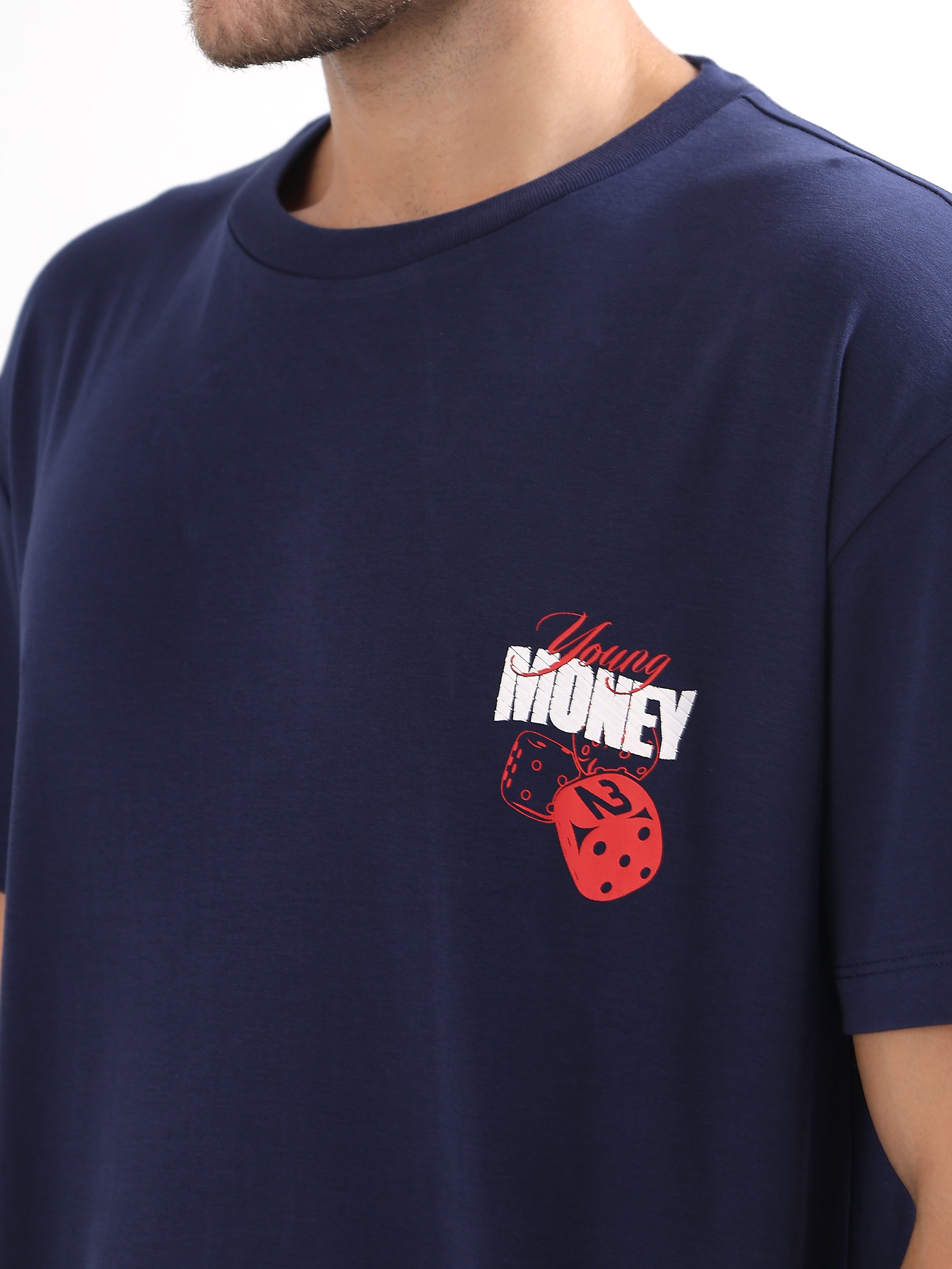NAVY BLUE GRAPHIC OVERSIZED T-SHIRT