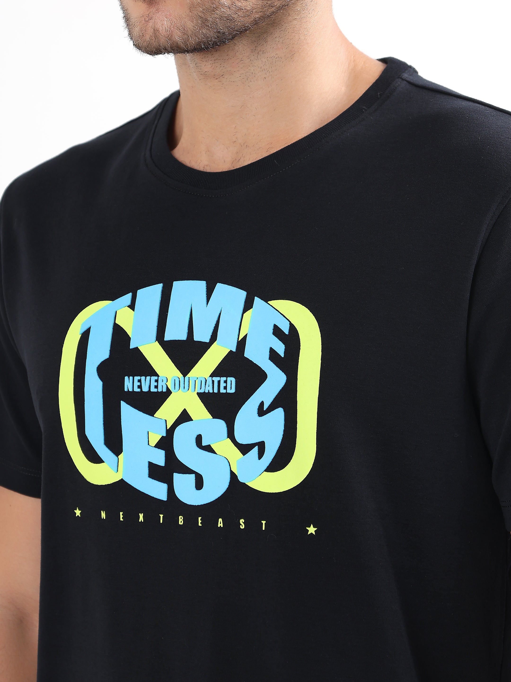 MEN BLACK TIMELESS GRAPHIC REGULAR T-SHIRT