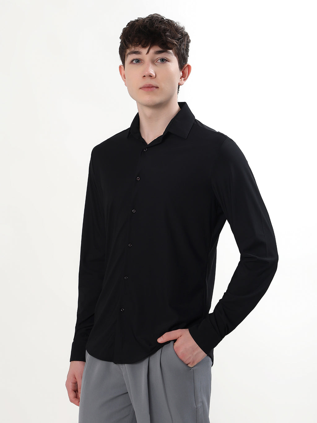 JET BLACK STRETCH KNIT / NYLON-SPANDEX BLEND