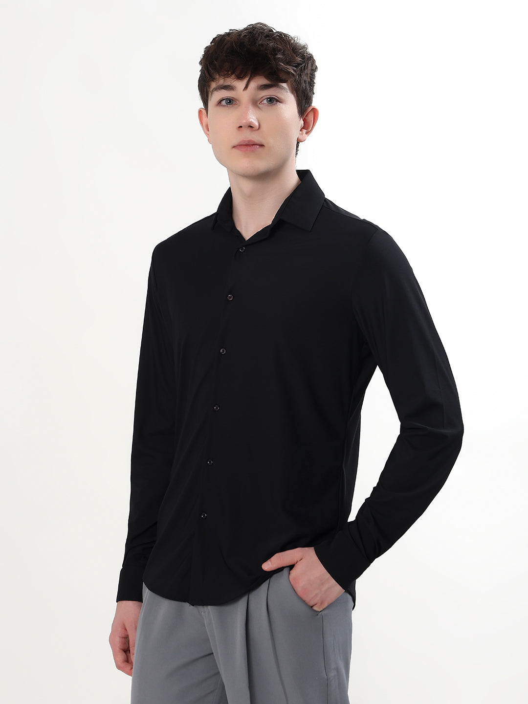JET BLACK STRETCH KNIT / NYLON-SPANDEX BLEND