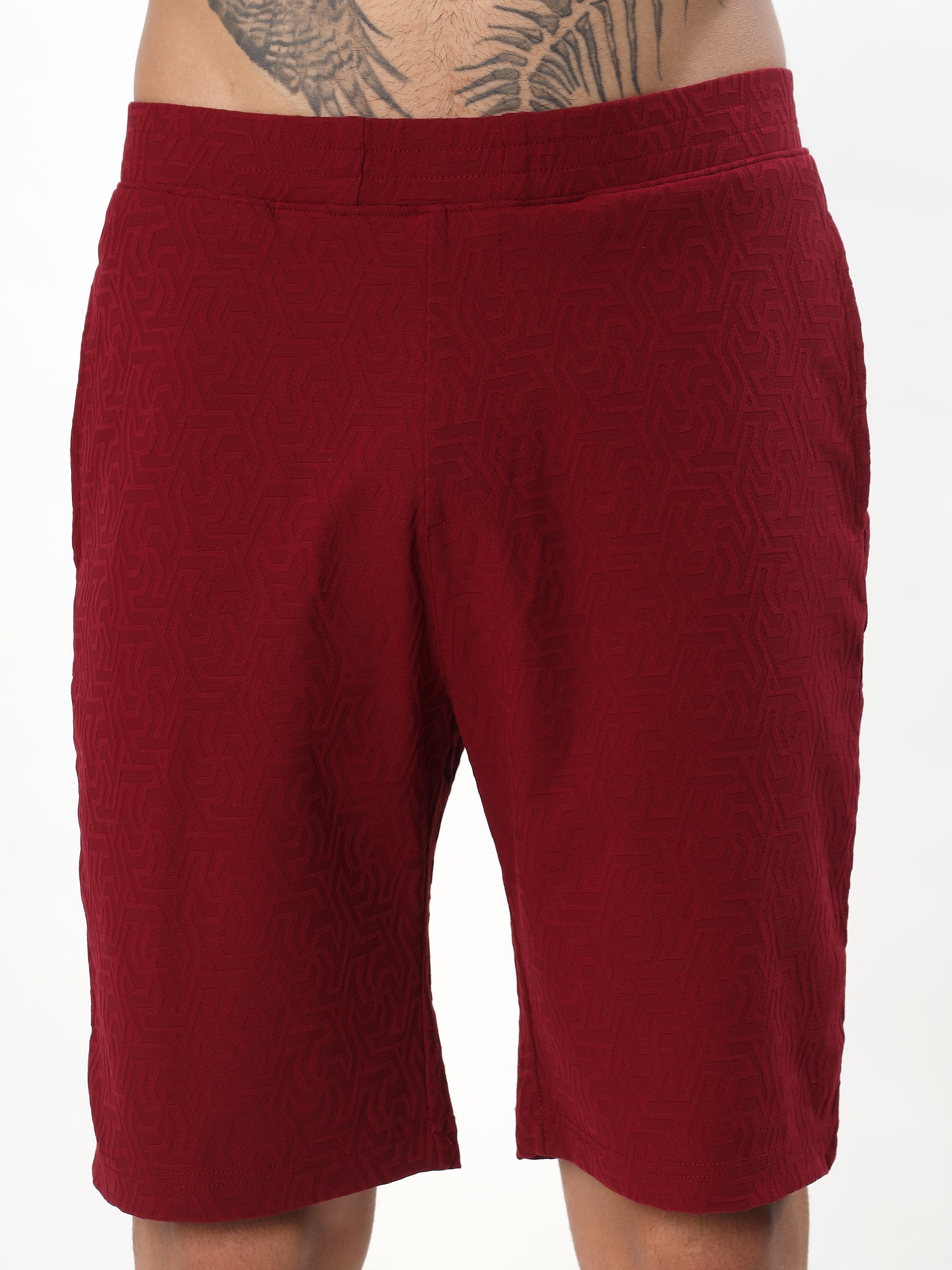 WINE RED JACQUARD POLO CO-ORD SET