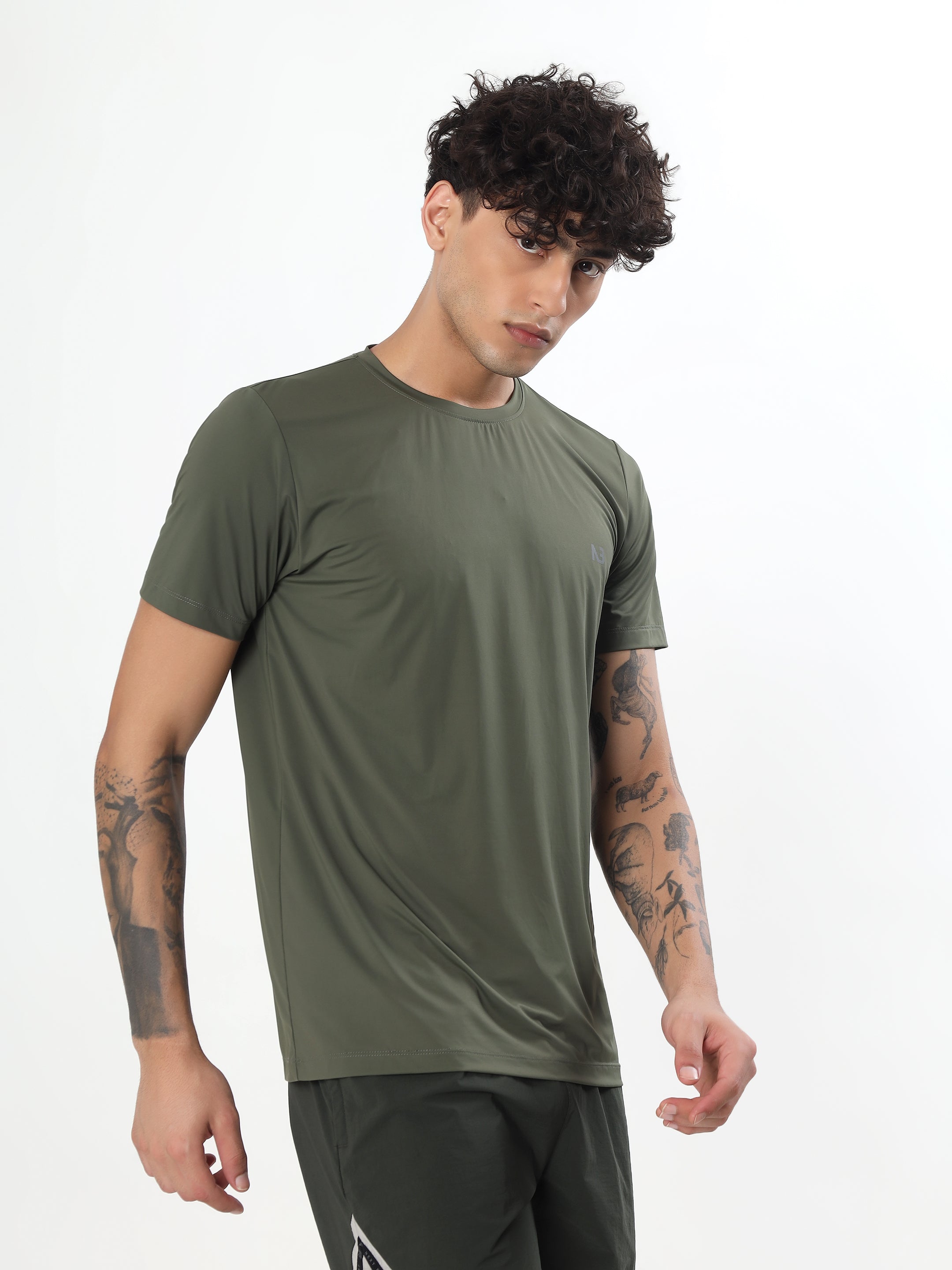 OLIVE GREEN PERFORMANCE NYLON SPANDEX T-SHIRT