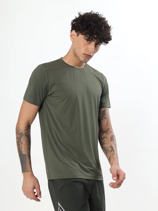 OLIVE GREEN PERFORMANCE NYLON SPANDEX T-SHIRT