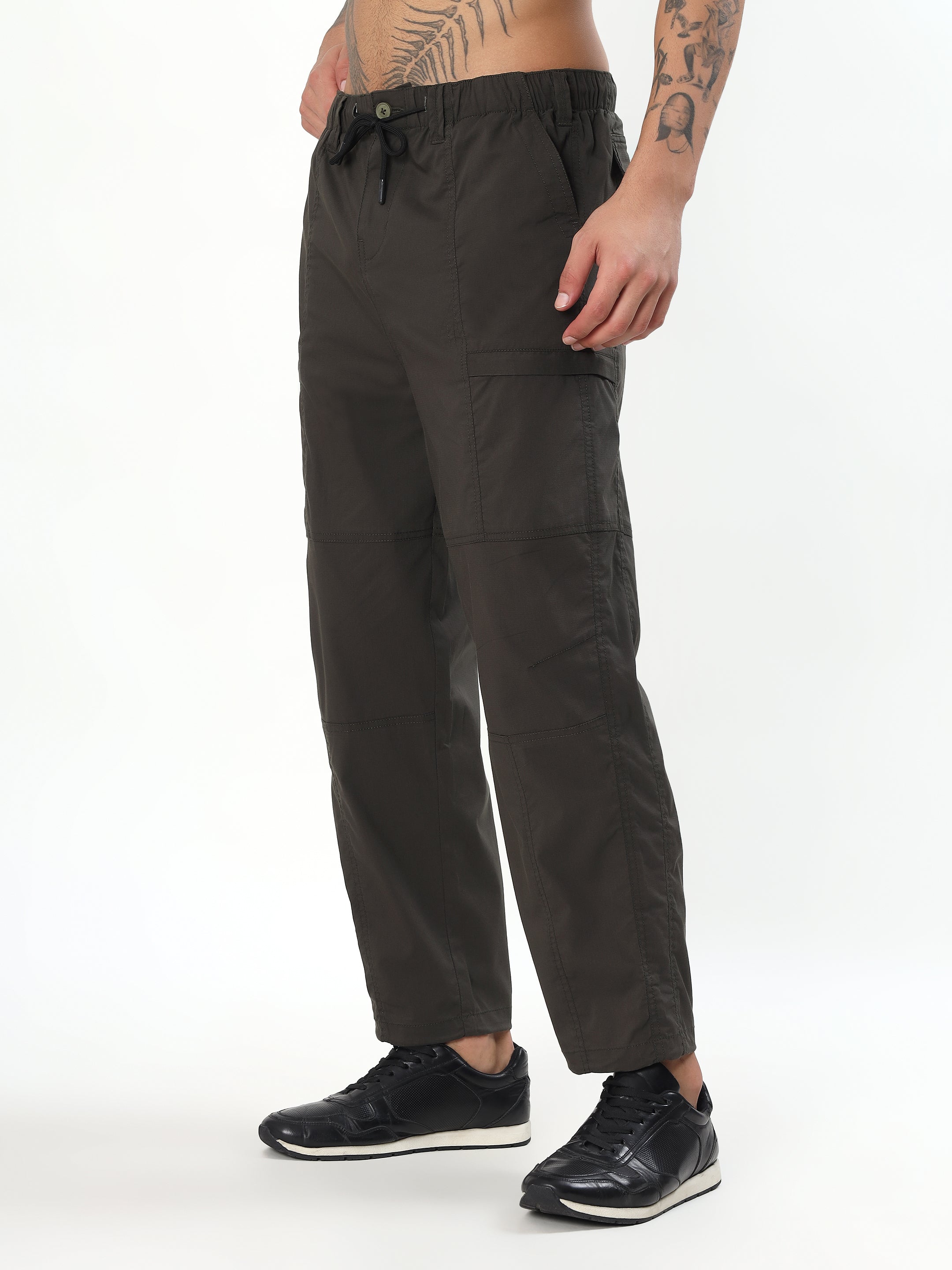 MEN COFFEE BROWN DRAWSTRING CARGO PANTS