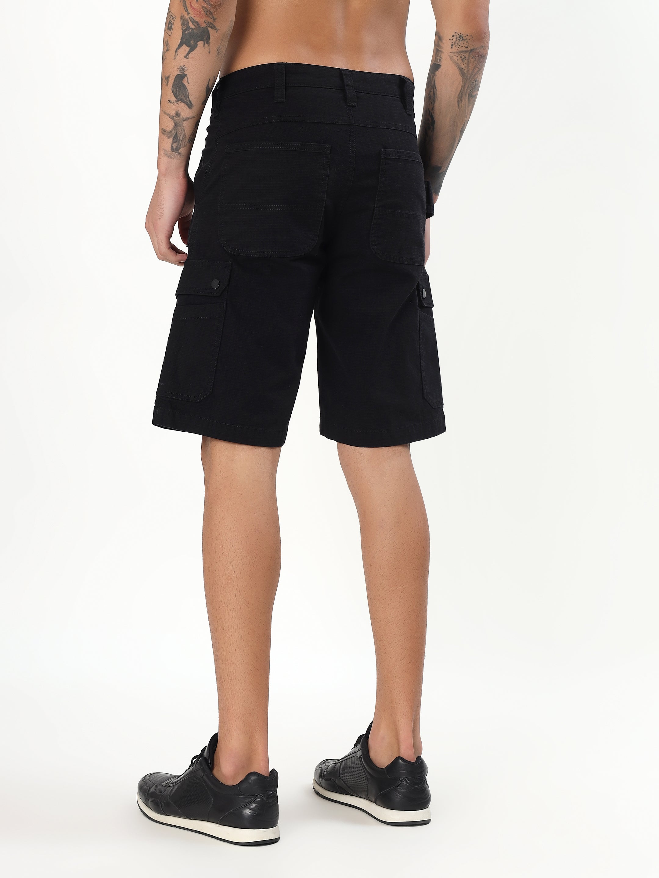 RIPSTOP CARGO BERMUDA SHORTS - BLACK