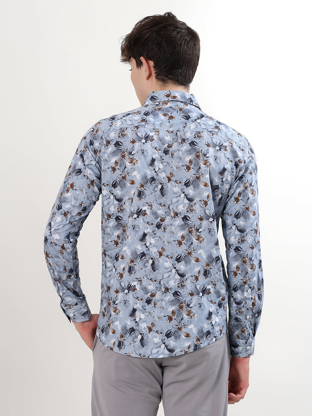 BLUE ABSTRACT FLORAL CASUAL SHIRT