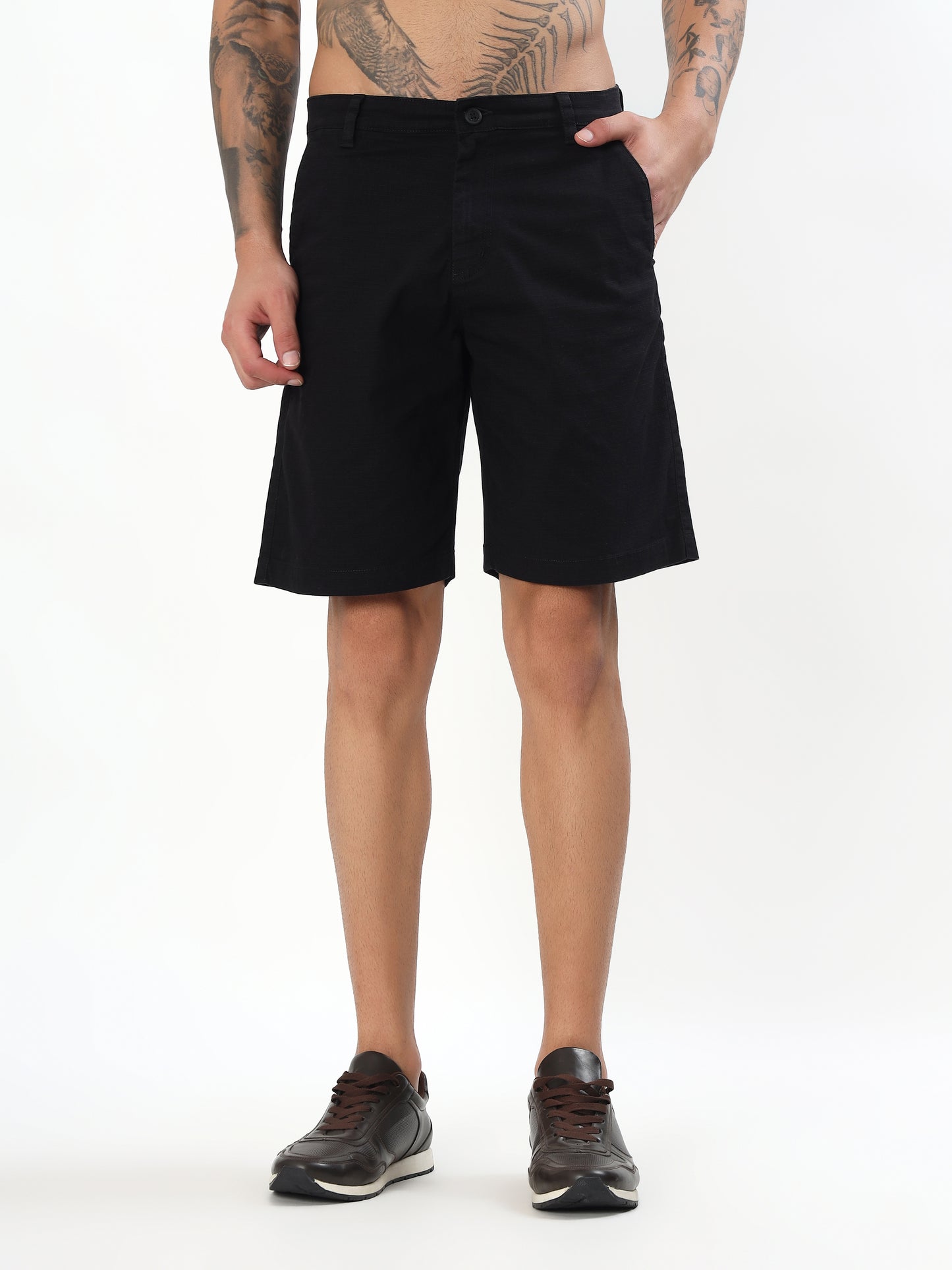 MEN'S CLASSIC MIDNIGHT BLACK CASUAL COTTON SHORTS