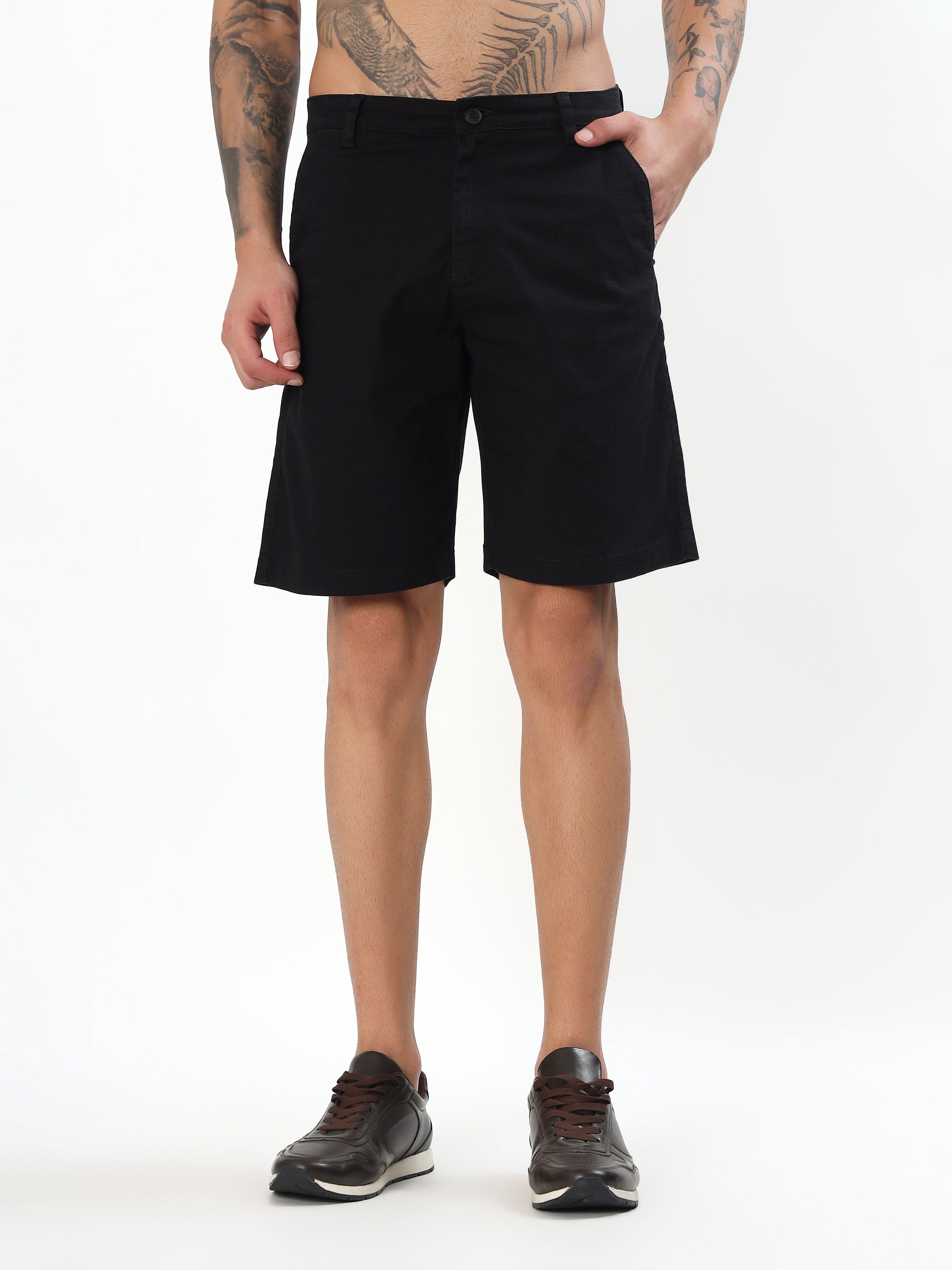 MEN'S CLASSIC MIDNIGHT BLACK CASUAL COTTON SHORTS