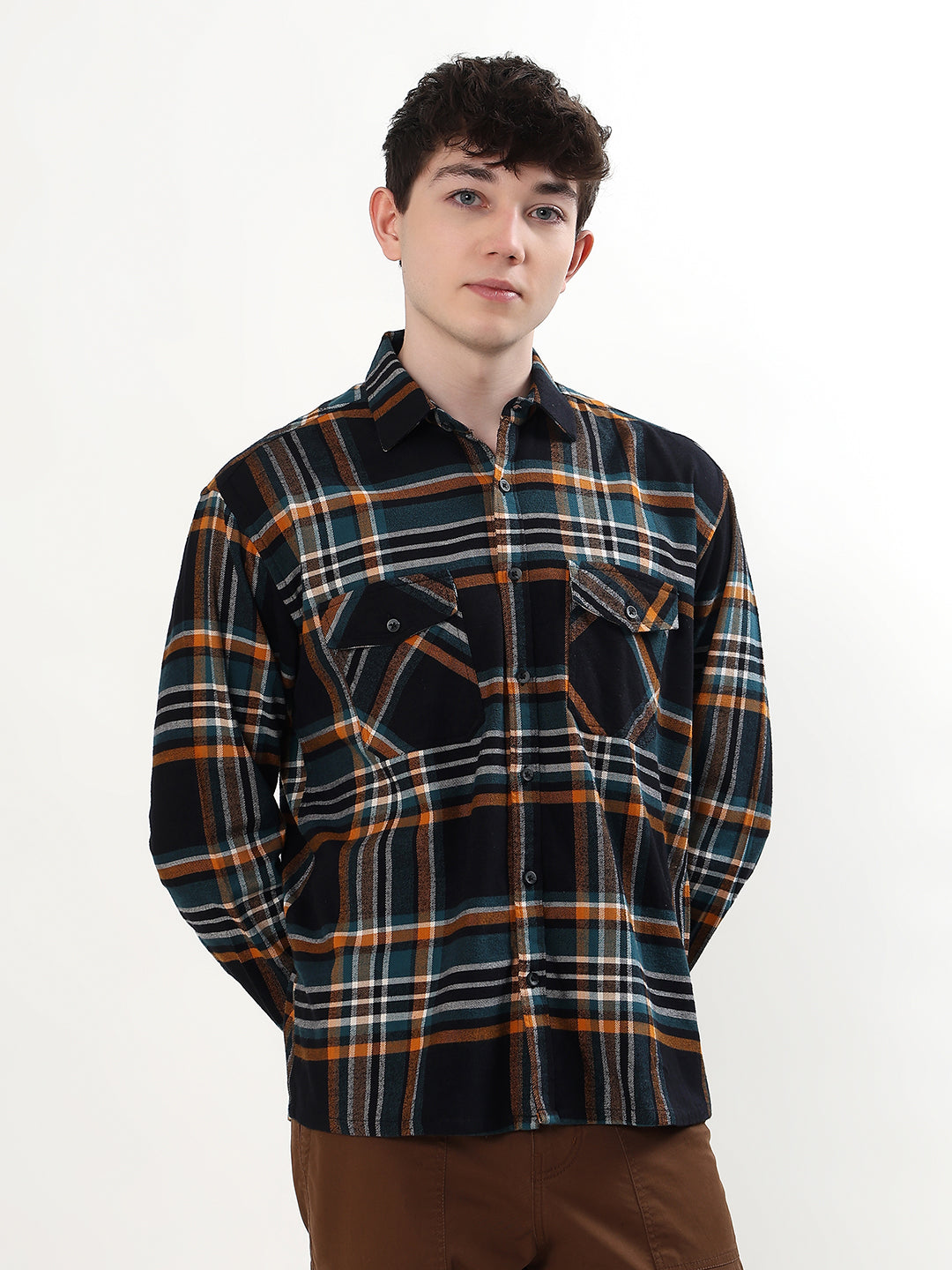 BLACK, TEAL & RUST PLAID CHECK