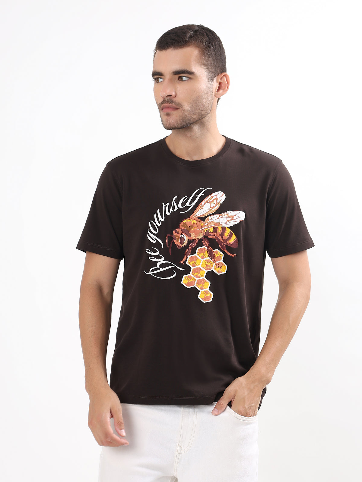 DARK BROWN BEE YOURSELF GRAPHIC T-SHIRT