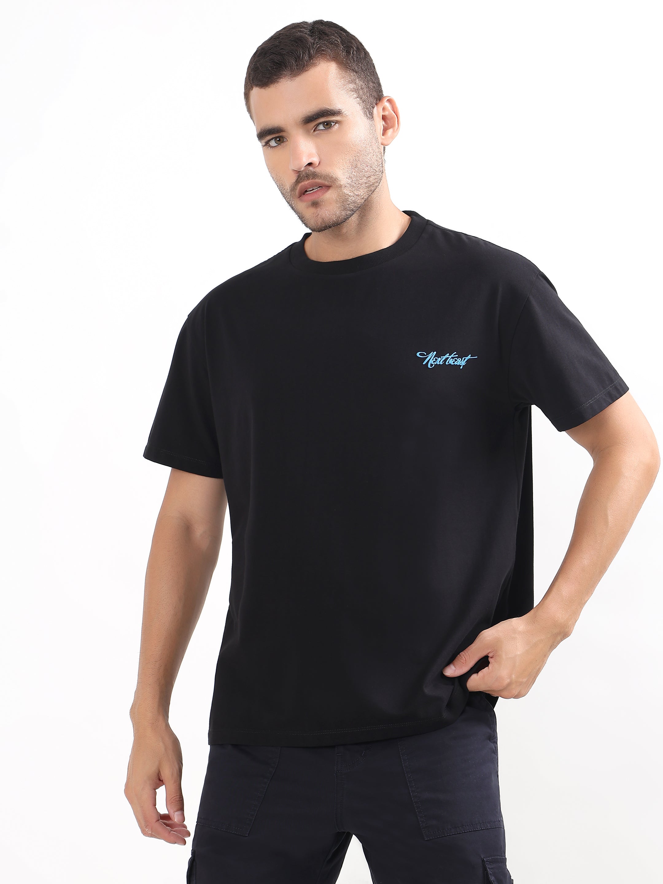 BLACK PRINTED OVERSIZED T-SHIRT