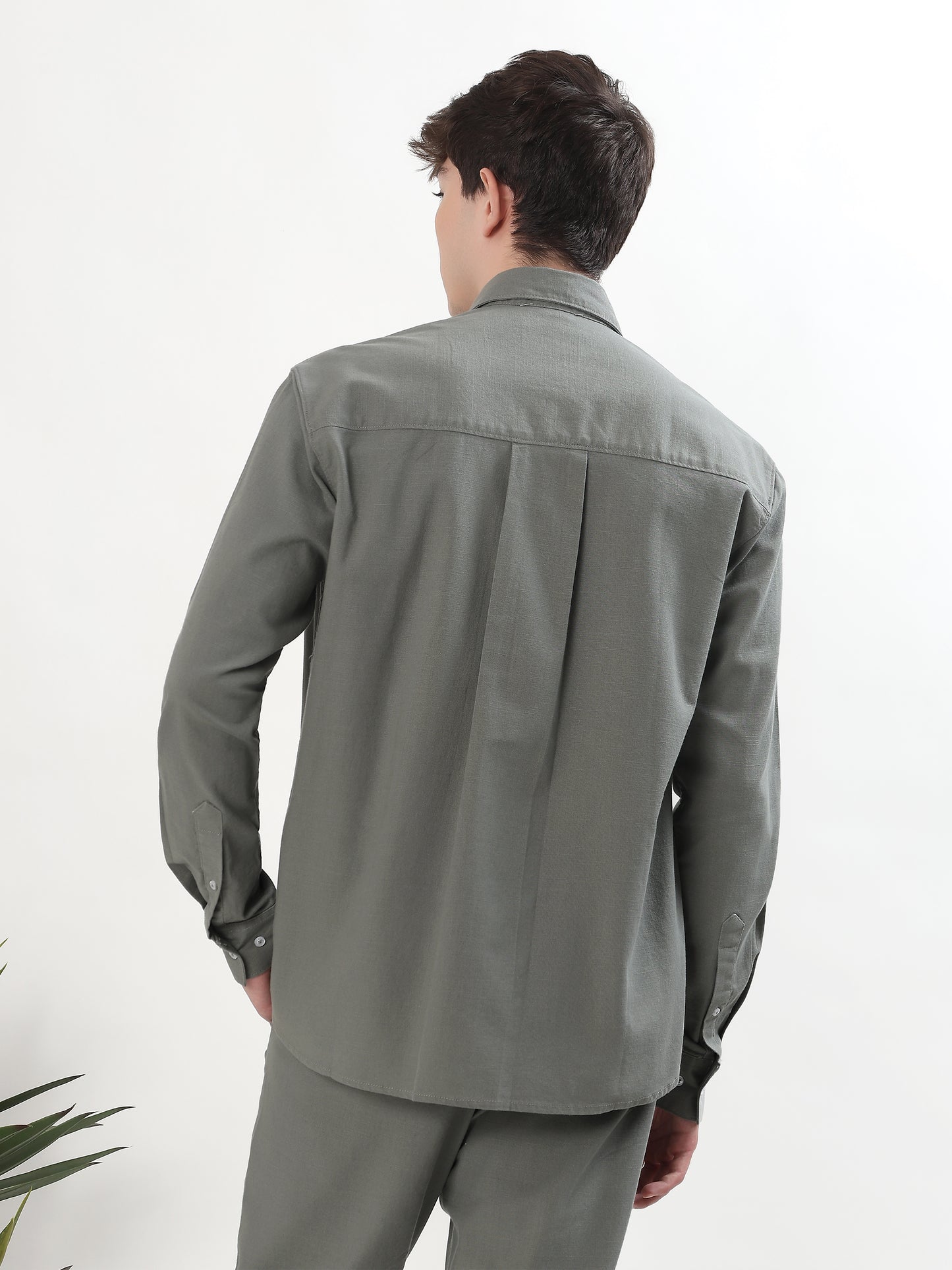 PREMIUM SAGE GREEN SOLID FULL SLEEVE LINEN SHIRT