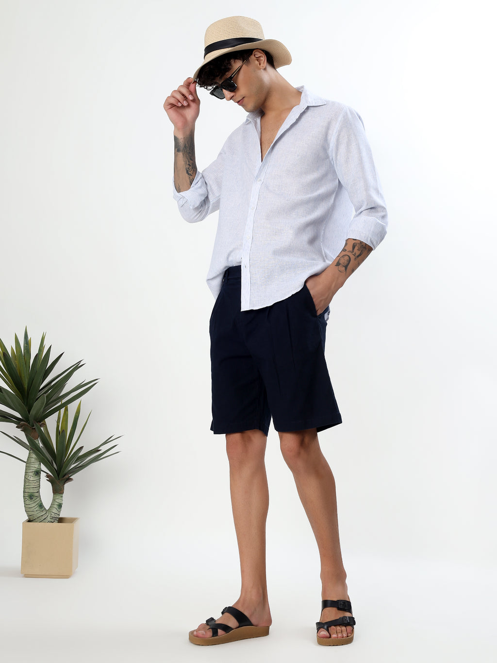 WHITE AND ICE BLUE TEXTURED PINSTRIPES