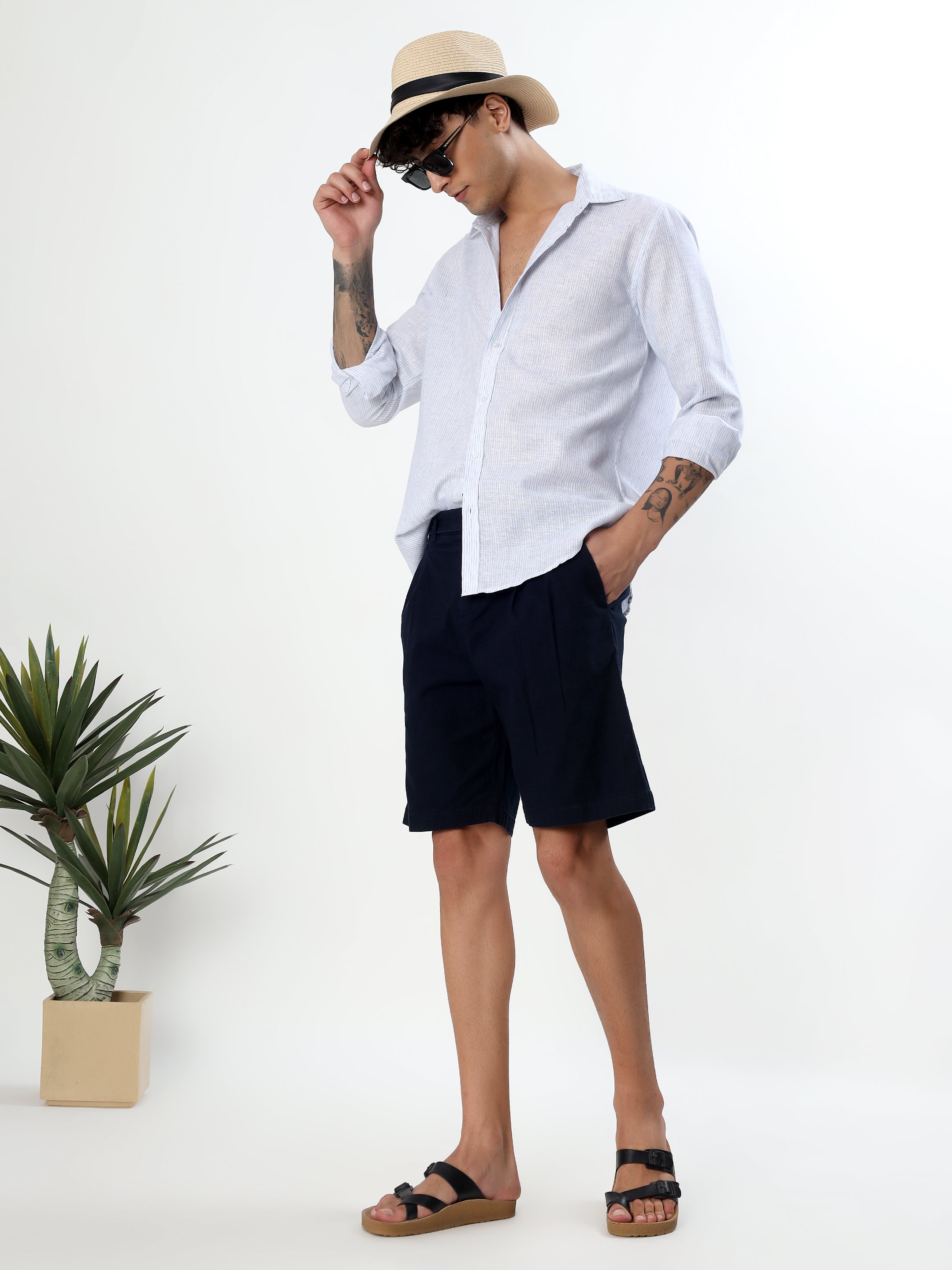 WHITE AND ICE BLUE TEXTURED PINSTRIPES