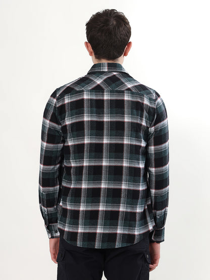 FOREST GREEN & BLACK CHECKED FULL SLEEVE SHIRT