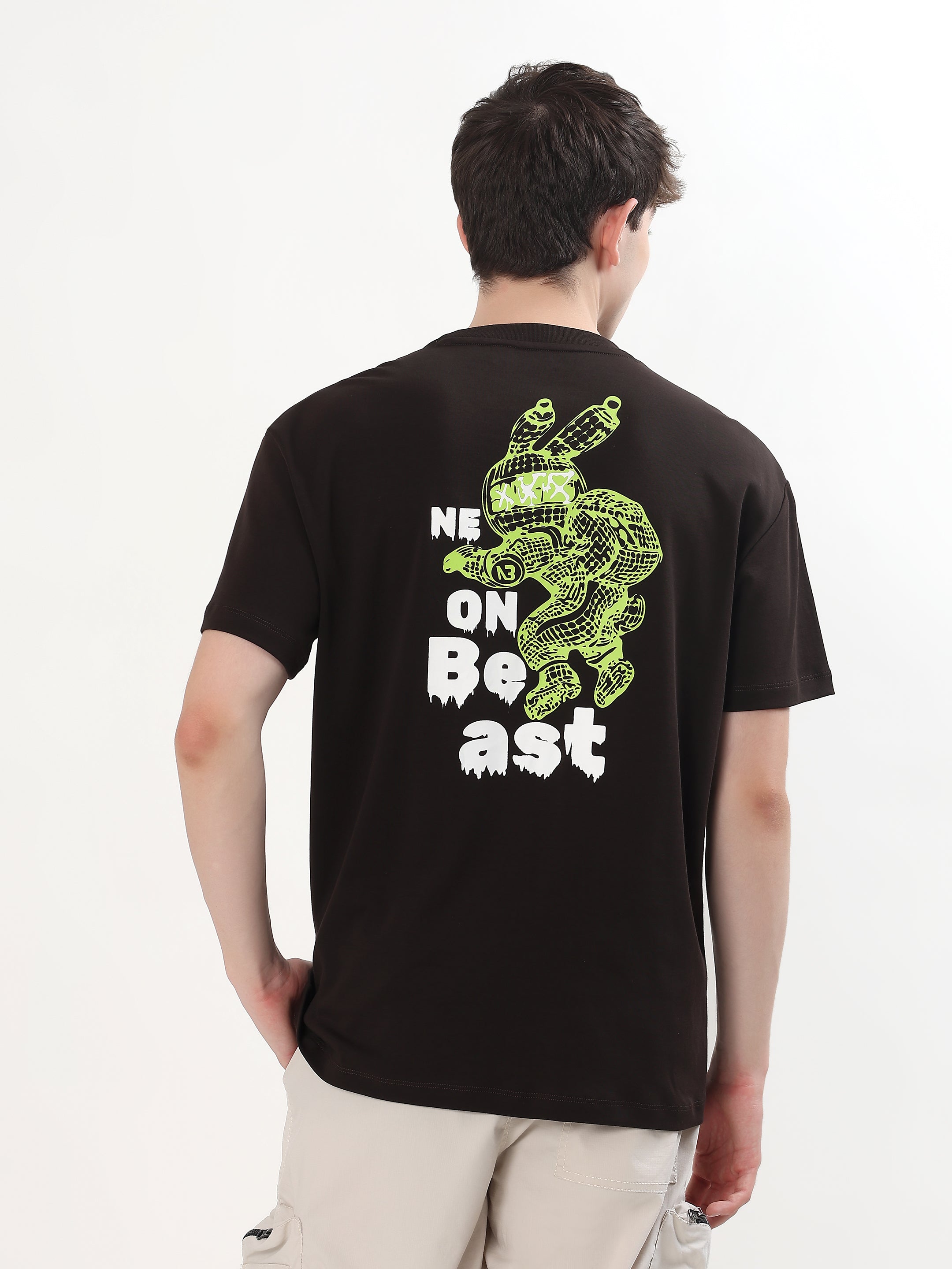 "NEON BEAST" BALACLAVA BUNNY GRAPHIC PRINTED OVERSIZED T-SHIRT