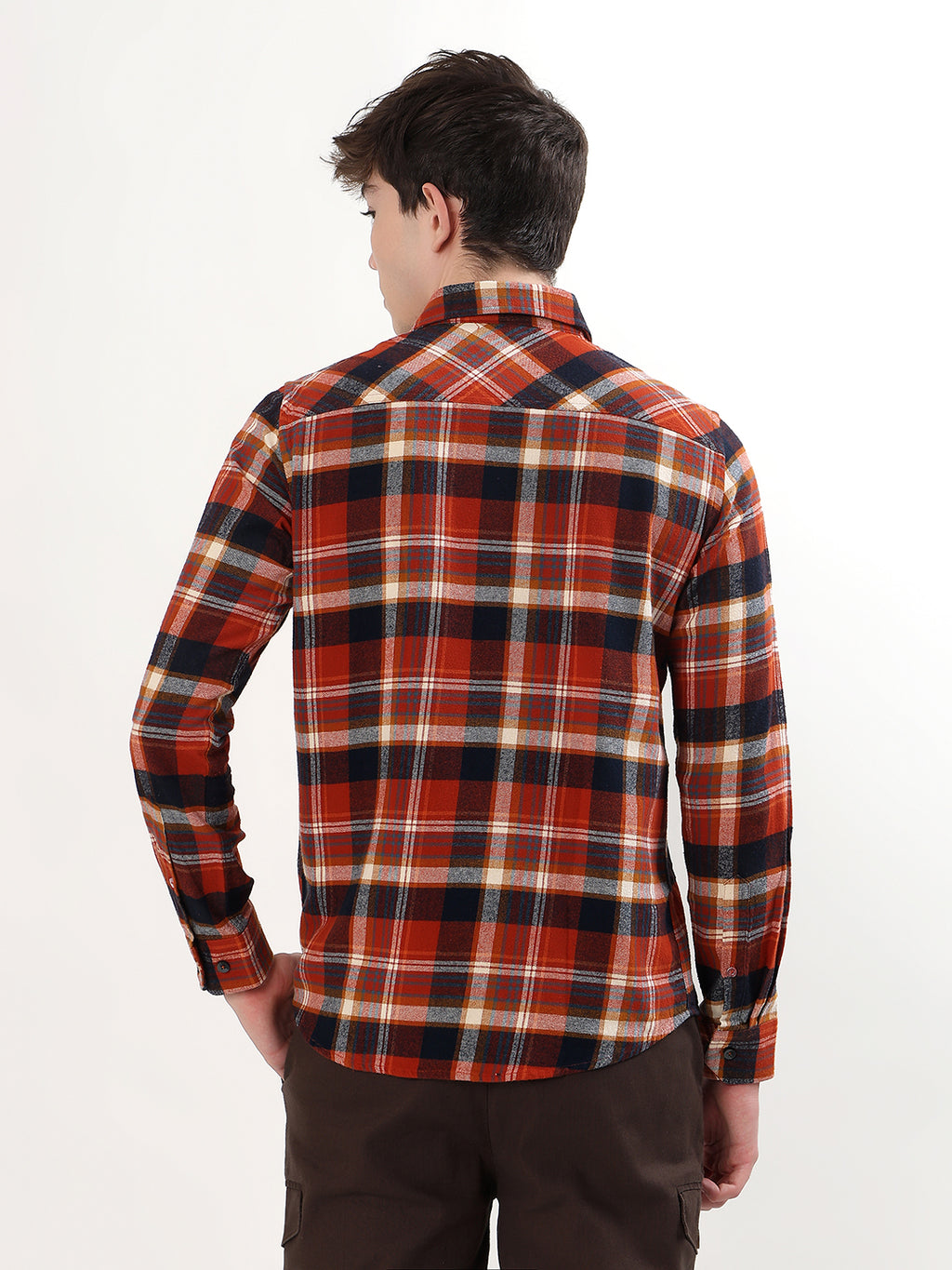 RUST ORANGE & NAVY BLUE PLAID CHECK