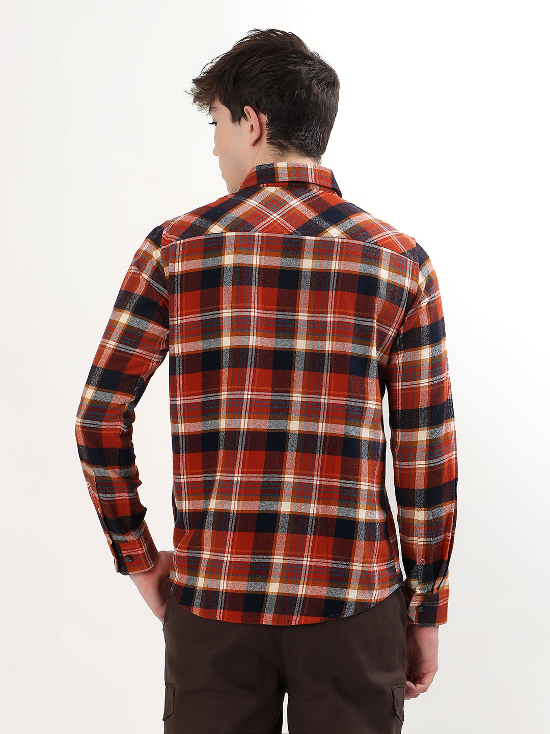 RUST ORANGE & NAVY BLUE PLAID CHECK