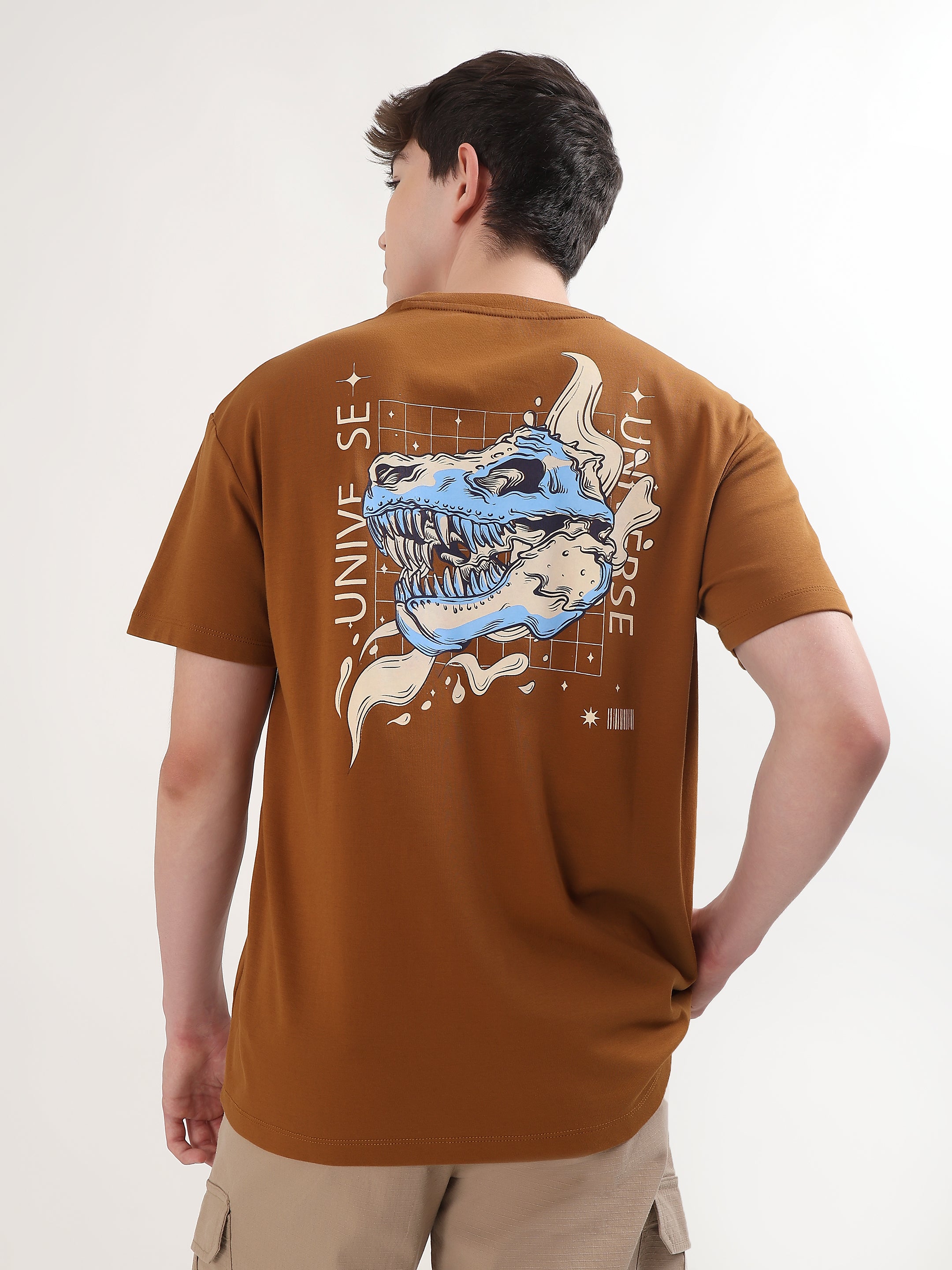 "UNIVERSE DINOSAUR SKULL" GRAPHIC PRINTED OVERSIZED T-SHIRT