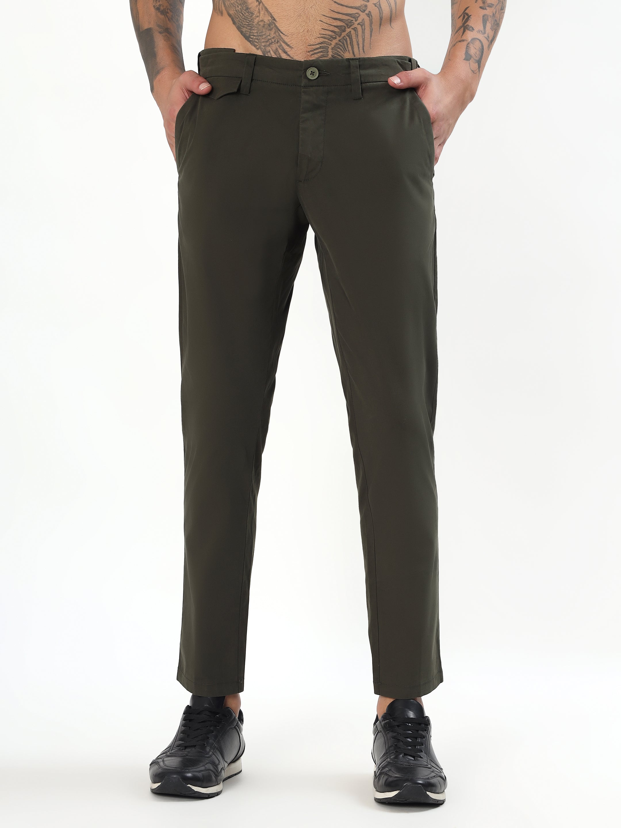 MEN'S OLIVE GREEN SLIM FIT CHINOS