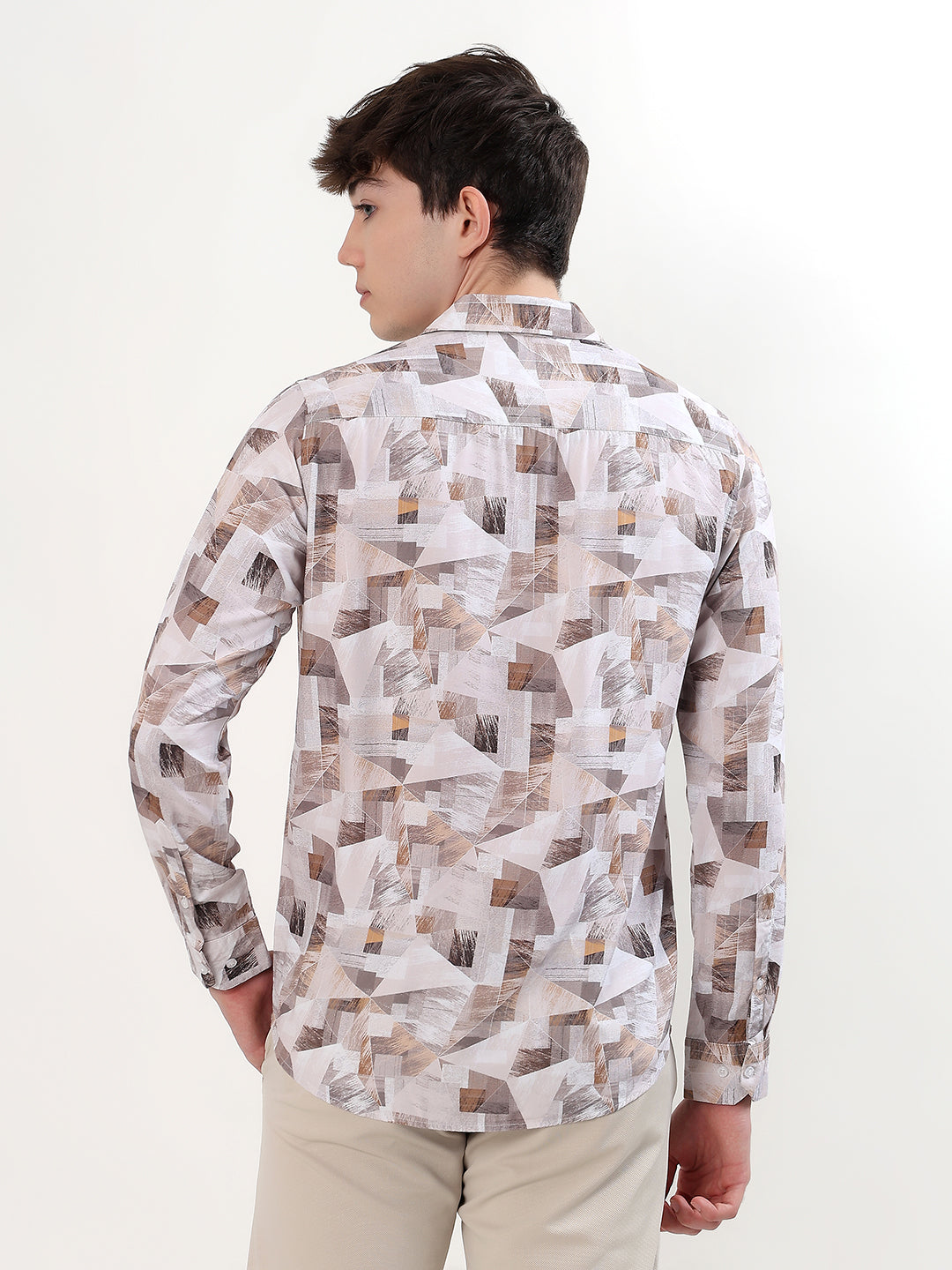 OFF-WHITE, BEIGE, TAUPE & BROWN ABSTRACT GEOMETRIC PRINT