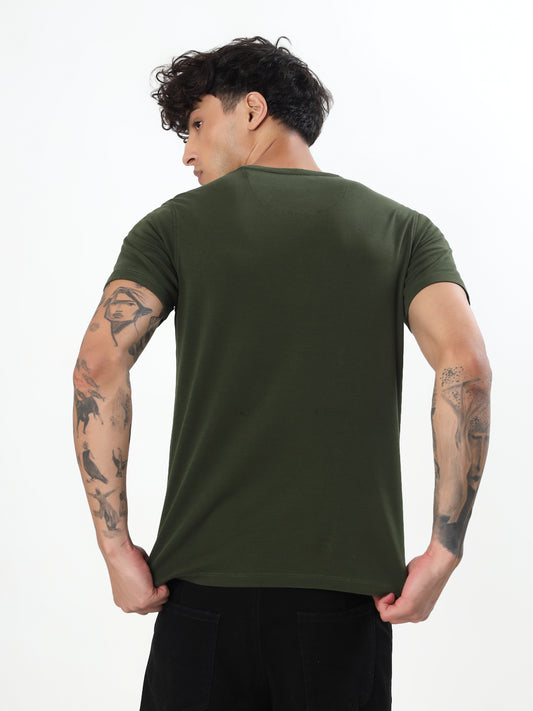 OLIVE GREEN STAY WEIRD TYPOGRAPHY GRAPHIC T-SHIRT