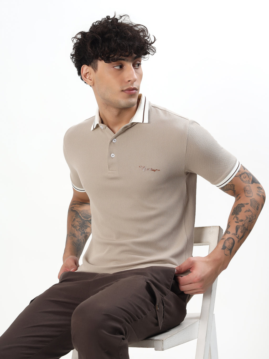 TEXTURED TIPPED COLLAR POLO T-SHIRT