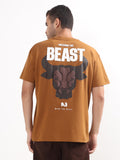 MUSTARD BROWN BEAST GRAPHIC OVERSIZED T-SHIRT